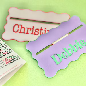 scalloped edged mahjong line reader with name