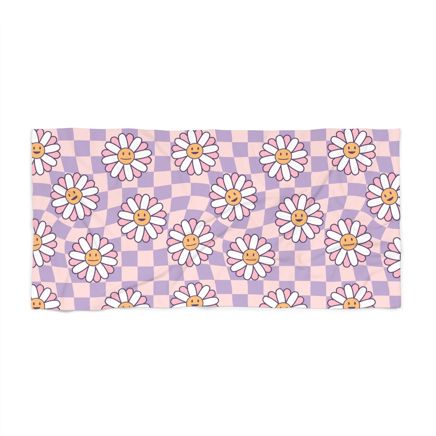 Personalized lilac smiley checkered Large beach towel