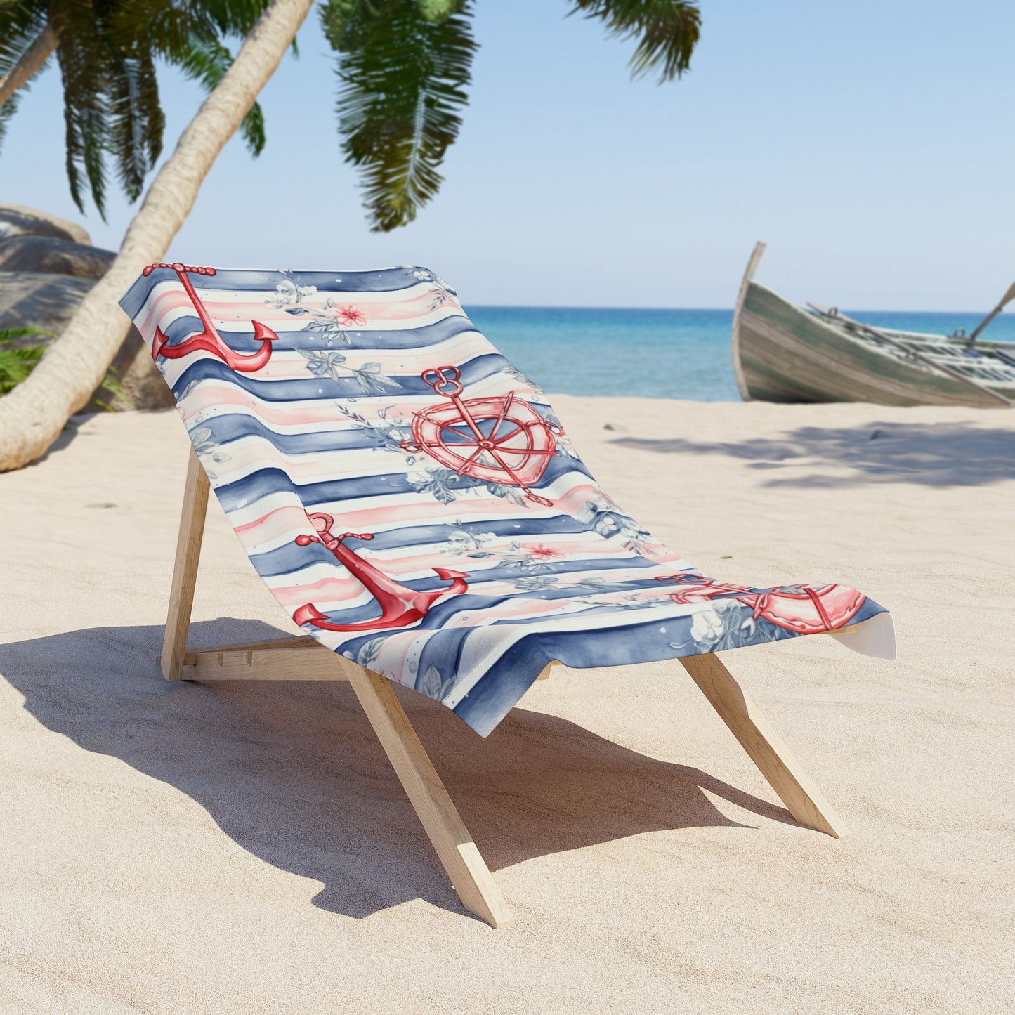 Personalized Nautical Floral Stripes Beach Towel