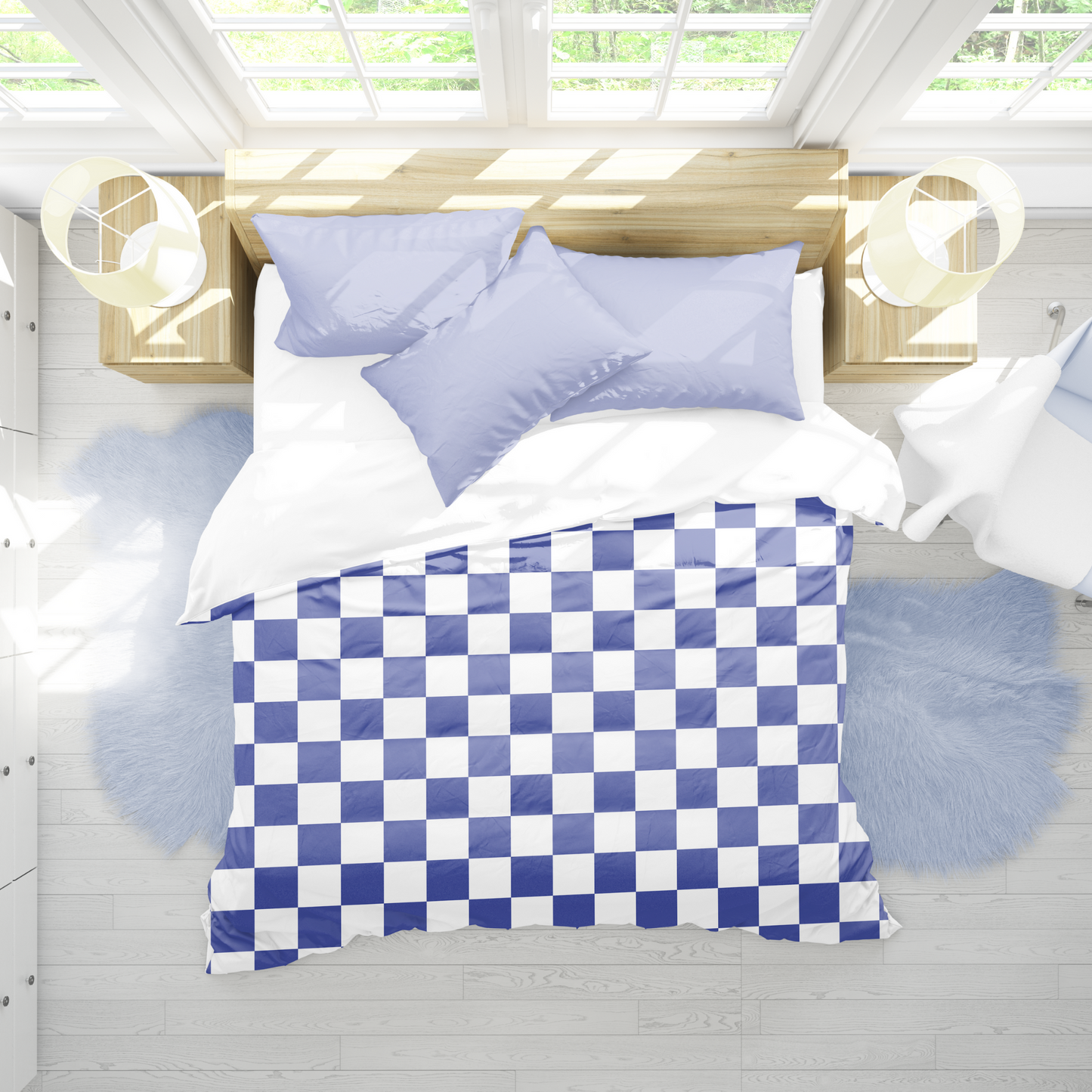 Premium Blue Checkered Duvet Cover Collection for King, Queen, Double, Full, Twin, and Twin XL Beds