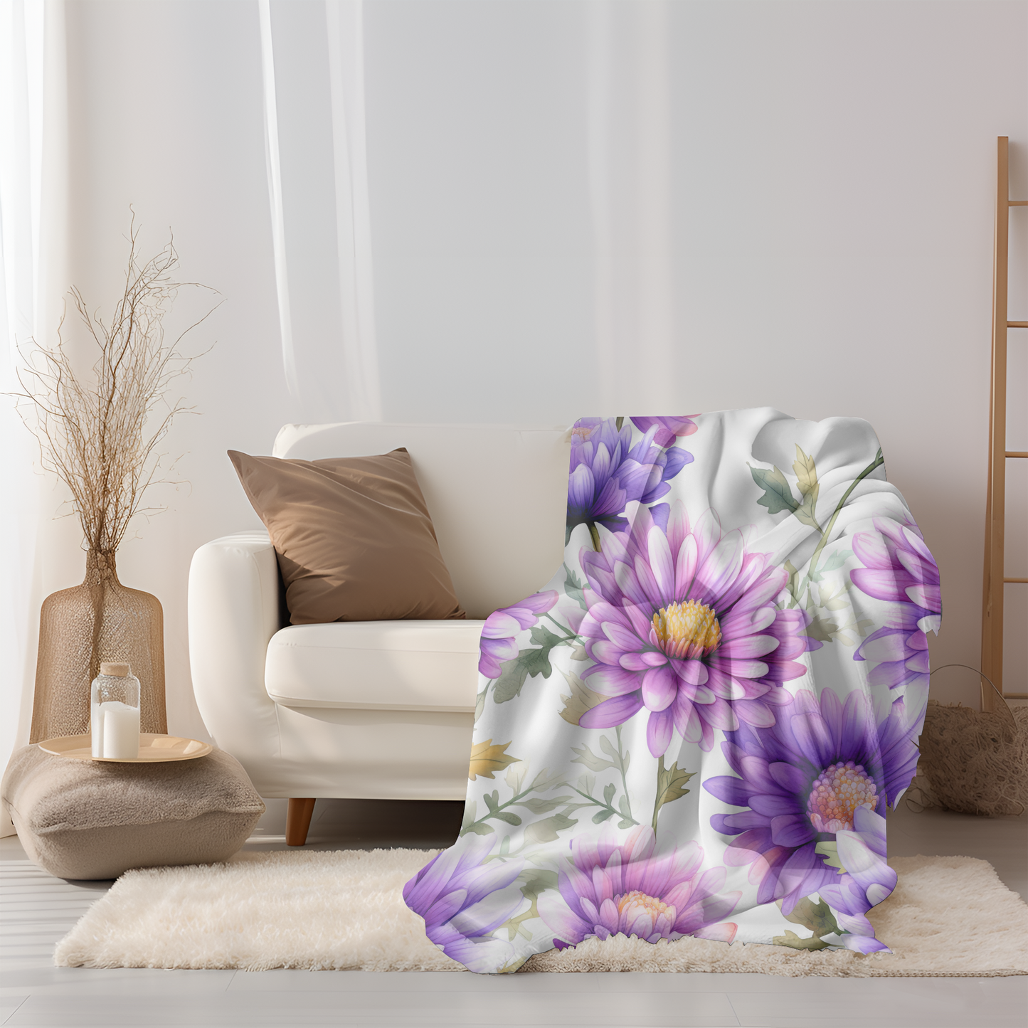 Floral Velveteen Blanket- Purple Daisy