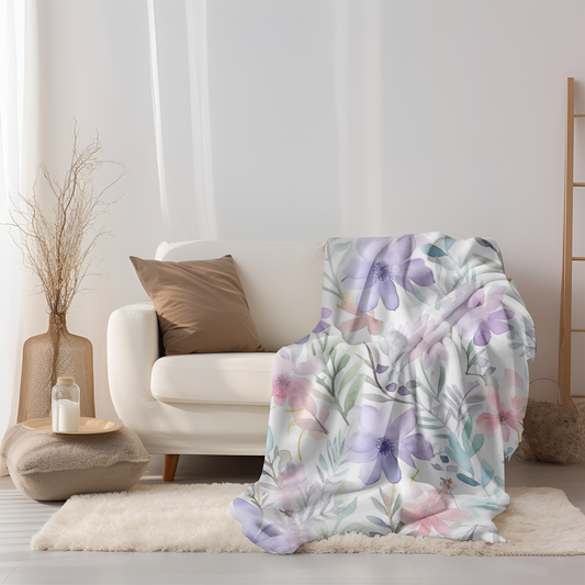 Floral velveteen plush blanket - Purple Wildflower