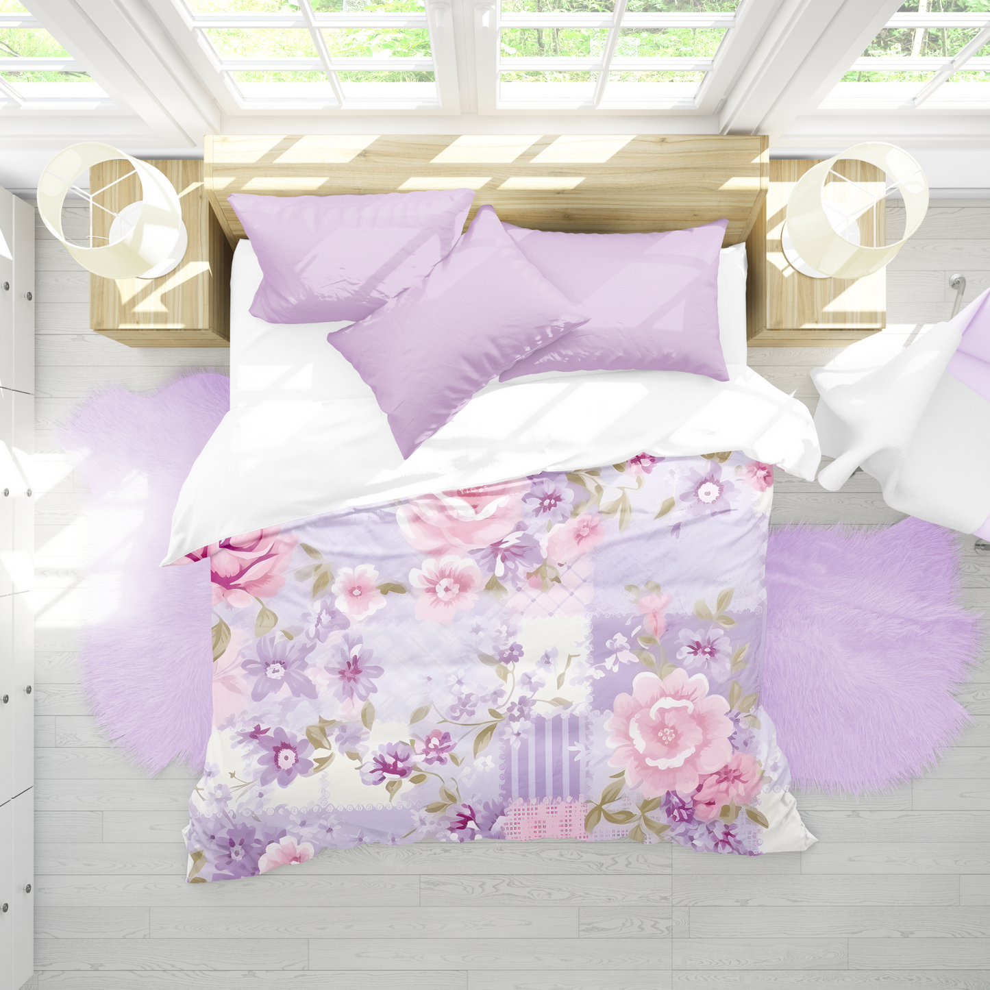 Premium Purple Floral Duvet Cover Collection for King, Queen, Double, Full, Twin, and Twin XL Beds