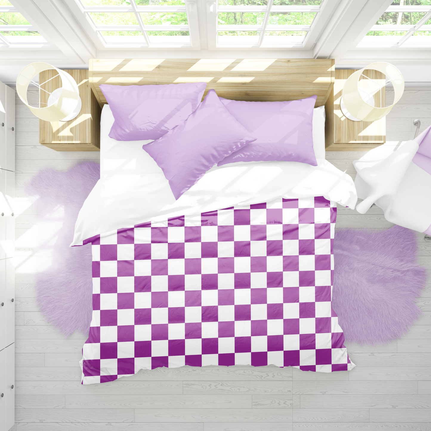 Premium Purple Checkered Duvet Cover Collection for King, Queen, Double, Full, Twin, and Twin XL Beds