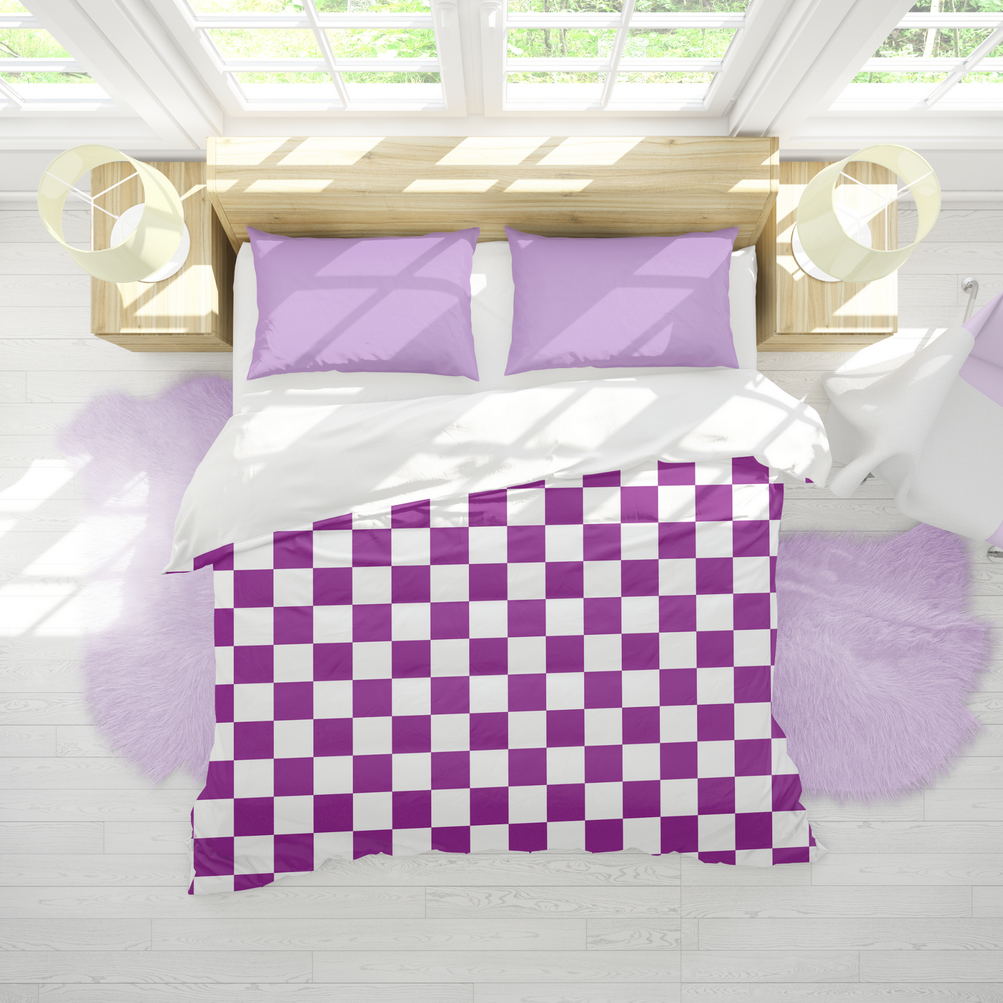 Premium Purple Checkered Duvet Cover Collection for King, Queen, Double, Full, Twin, and Twin XL Beds