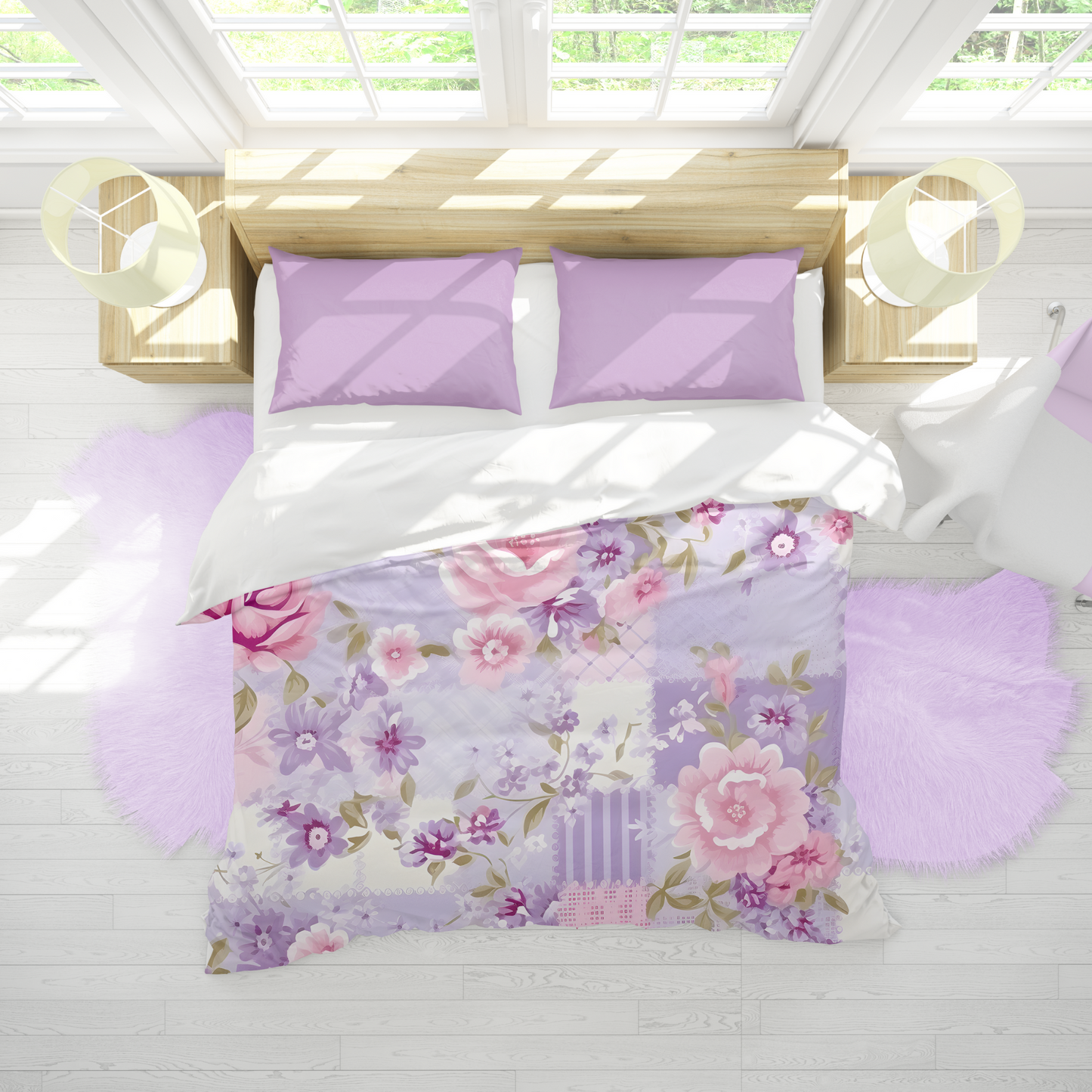 Premium Purple Floral Duvet Cover Collection for King, Queen, Double, Full, Twin, and Twin XL Beds