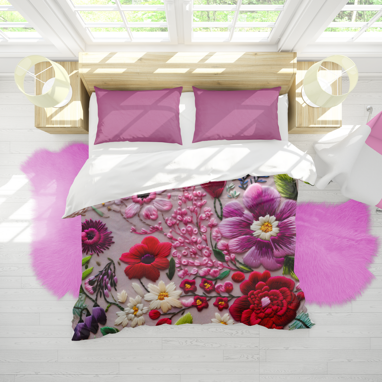 Premium Embroidery Flowers Printed Duvet Cover Collection for King, Queen, Double, Full, Twin, and Twin XL Beds