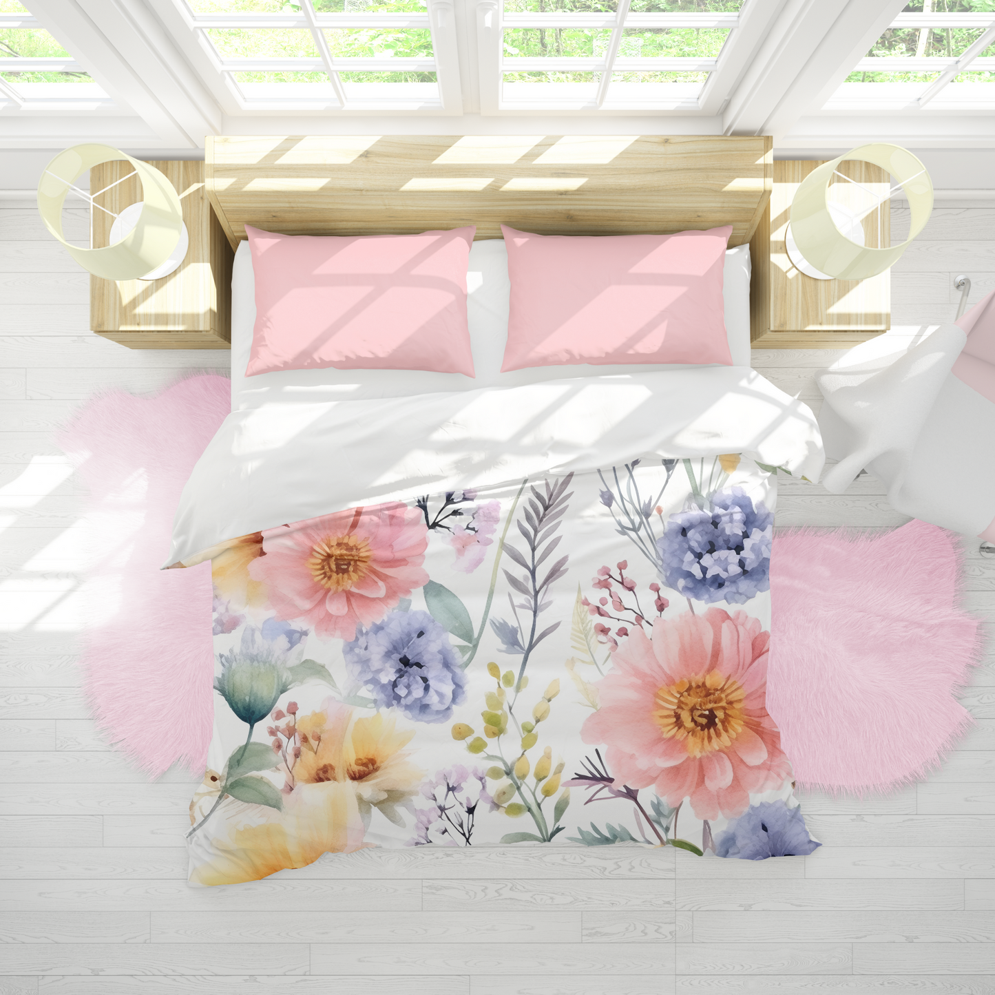 Premium Wildflower Watercolor Duvet Cover Collection for King, Queen, Double, Full, Twin, and Twin XL Beds