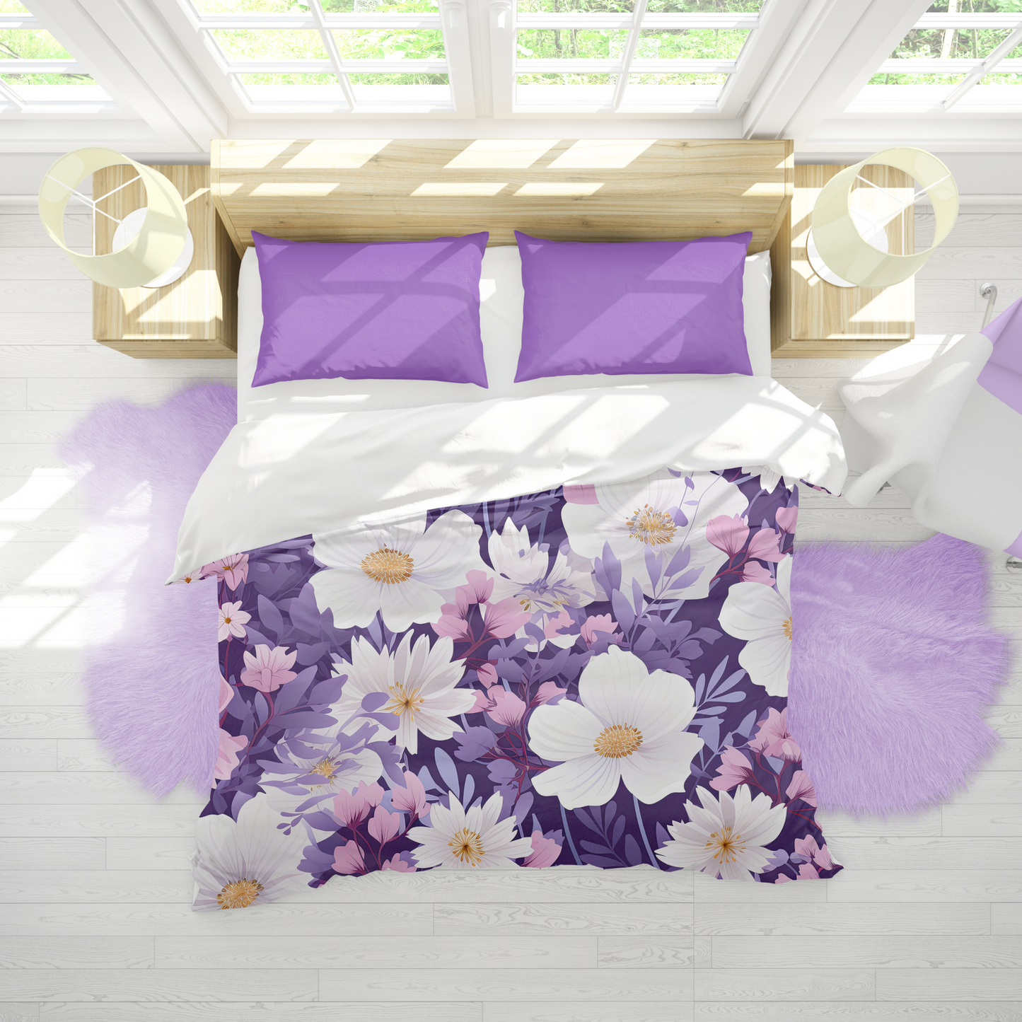 Purple Floral Duvet Cover Pink Purple Flower Bedding for teen girl bedroom decor Spring Home decor for kids bed room Purple Girls bedding