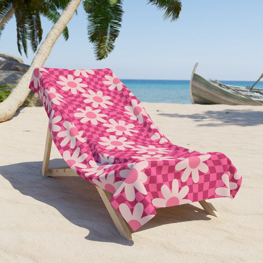 Personalized Pink Floral Large beach towel