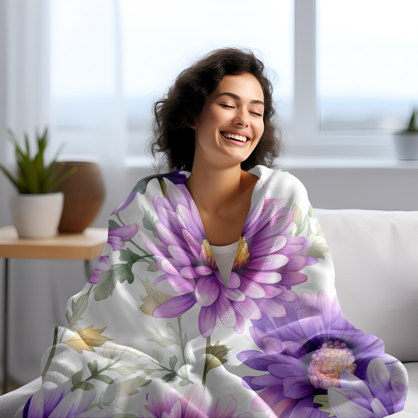 Floral Velveteen Blanket- Purple Daisy