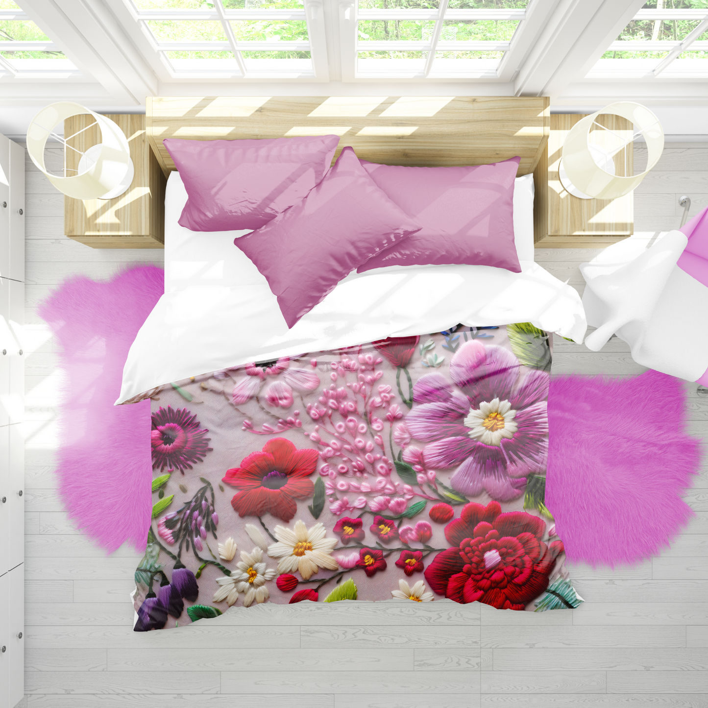 Premium Embroidery Flowers Printed Duvet Cover Collection for King, Queen, Double, Full, Twin, and Twin XL Beds