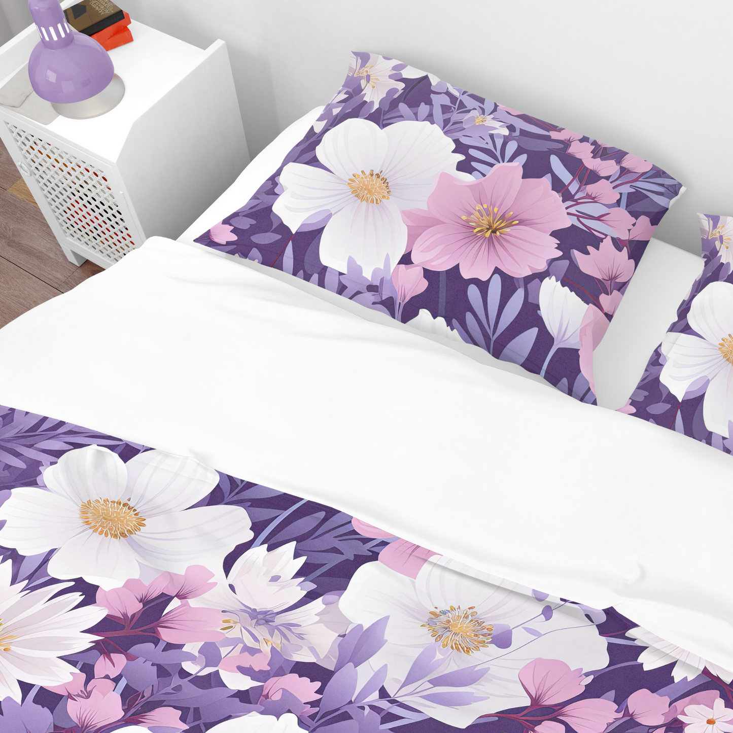 Purple Floral Duvet Cover Pink Purple Flower Bedding for teen girl bedroom decor Spring Home decor for kids bed room Purple Girls bedding