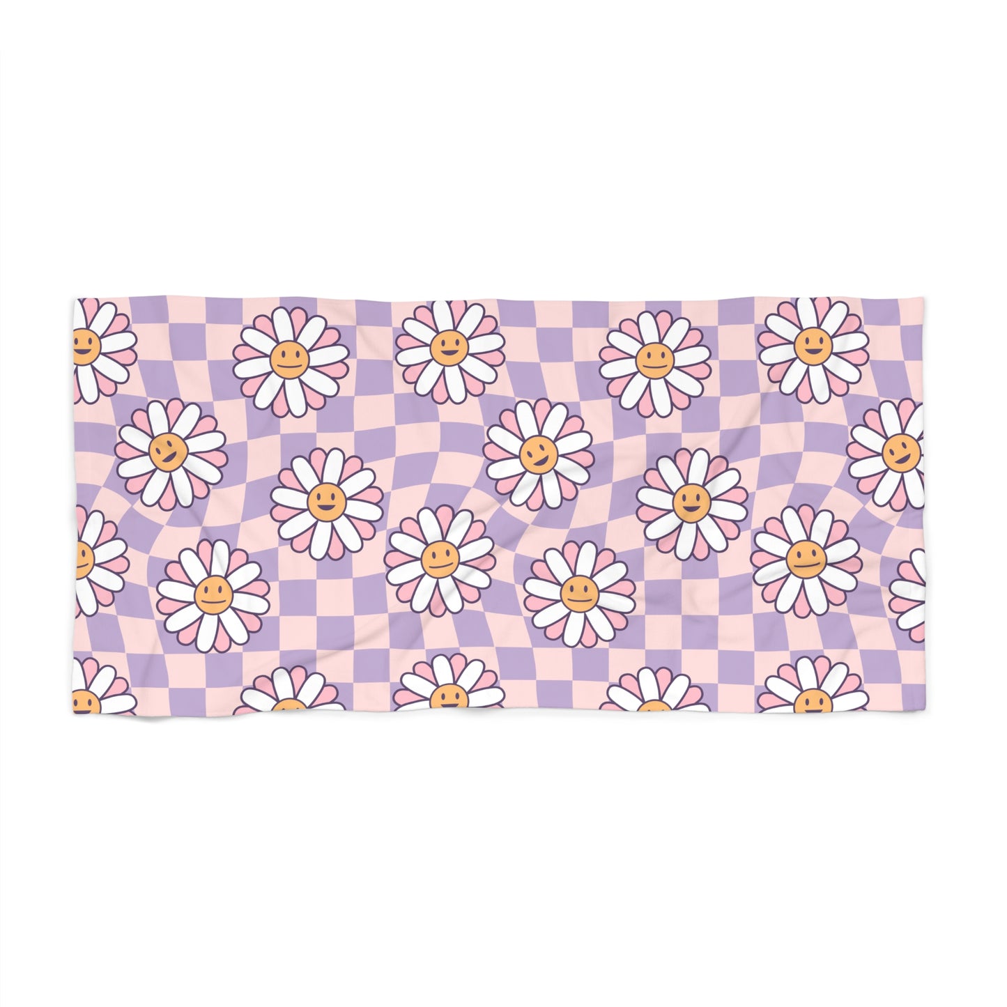 Personalized lilac smiley checkered Large beach towel