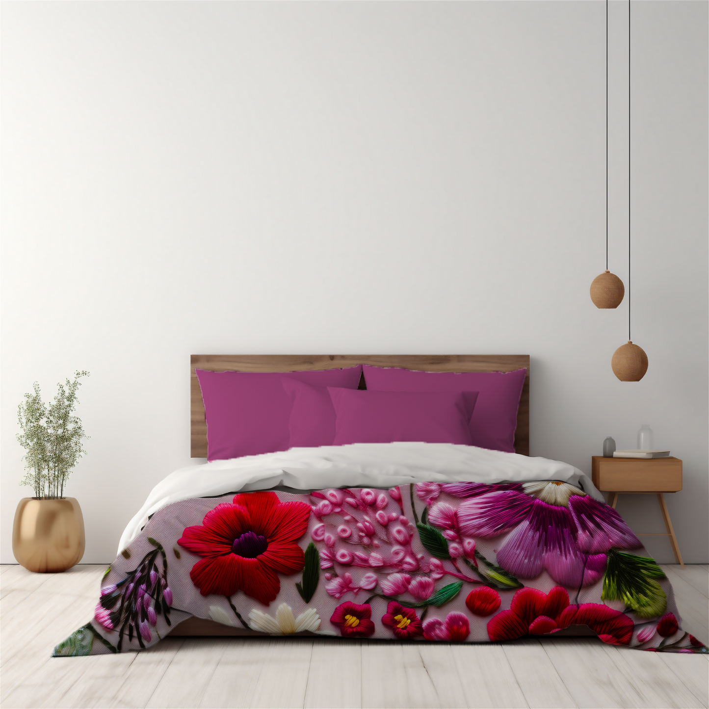 Premium Embroidery Flowers Printed Duvet Cover Collection for King, Queen, Double, Full, Twin, and Twin XL Beds