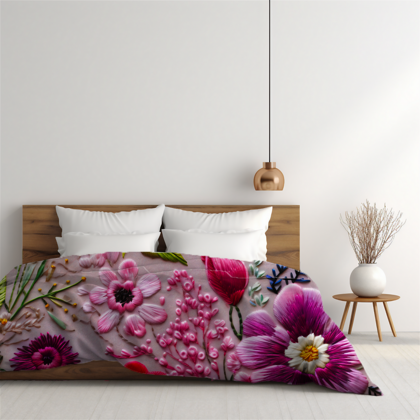 Premium Embroidery Flowers Printed Duvet Cover Collection for King, Queen, Double, Full, Twin, and Twin XL Beds