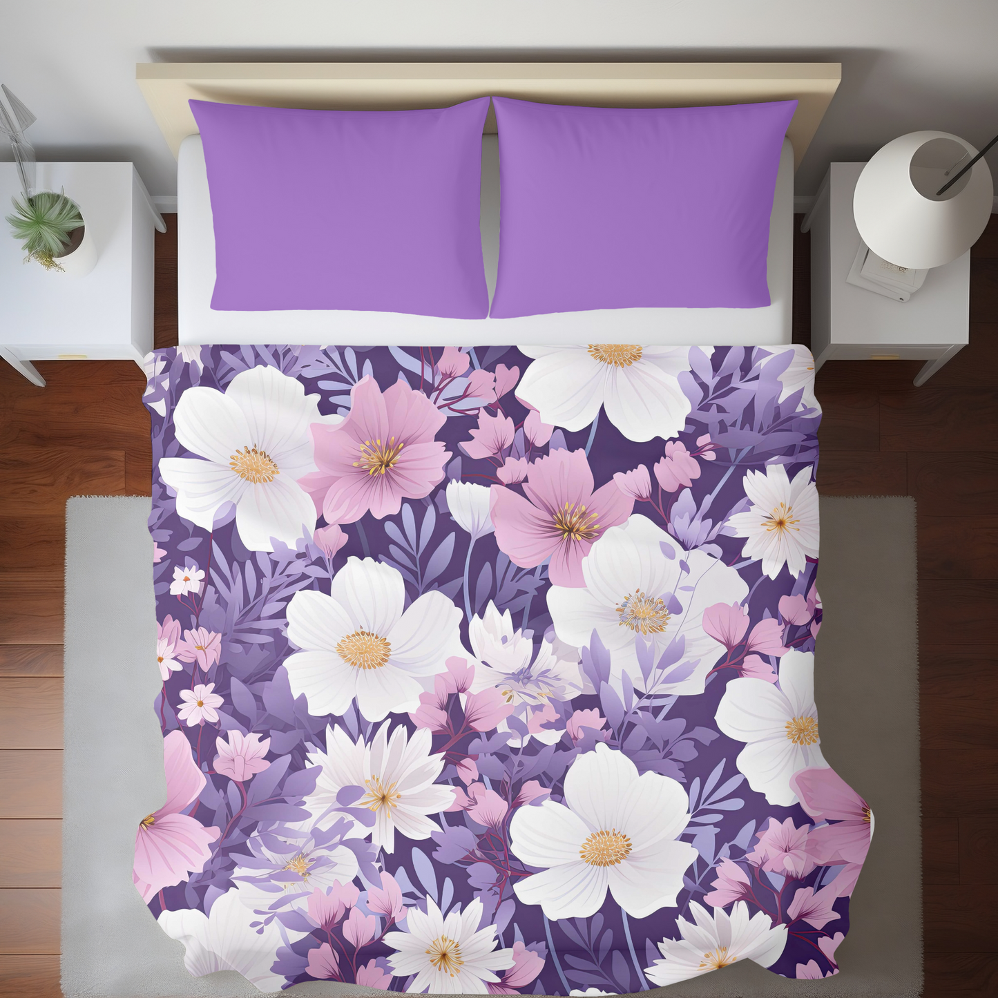 Purple Floral Duvet Cover Pink Purple Flower Bedding for teen girl bedroom decor Spring Home decor for kids bed room Purple Girls bedding