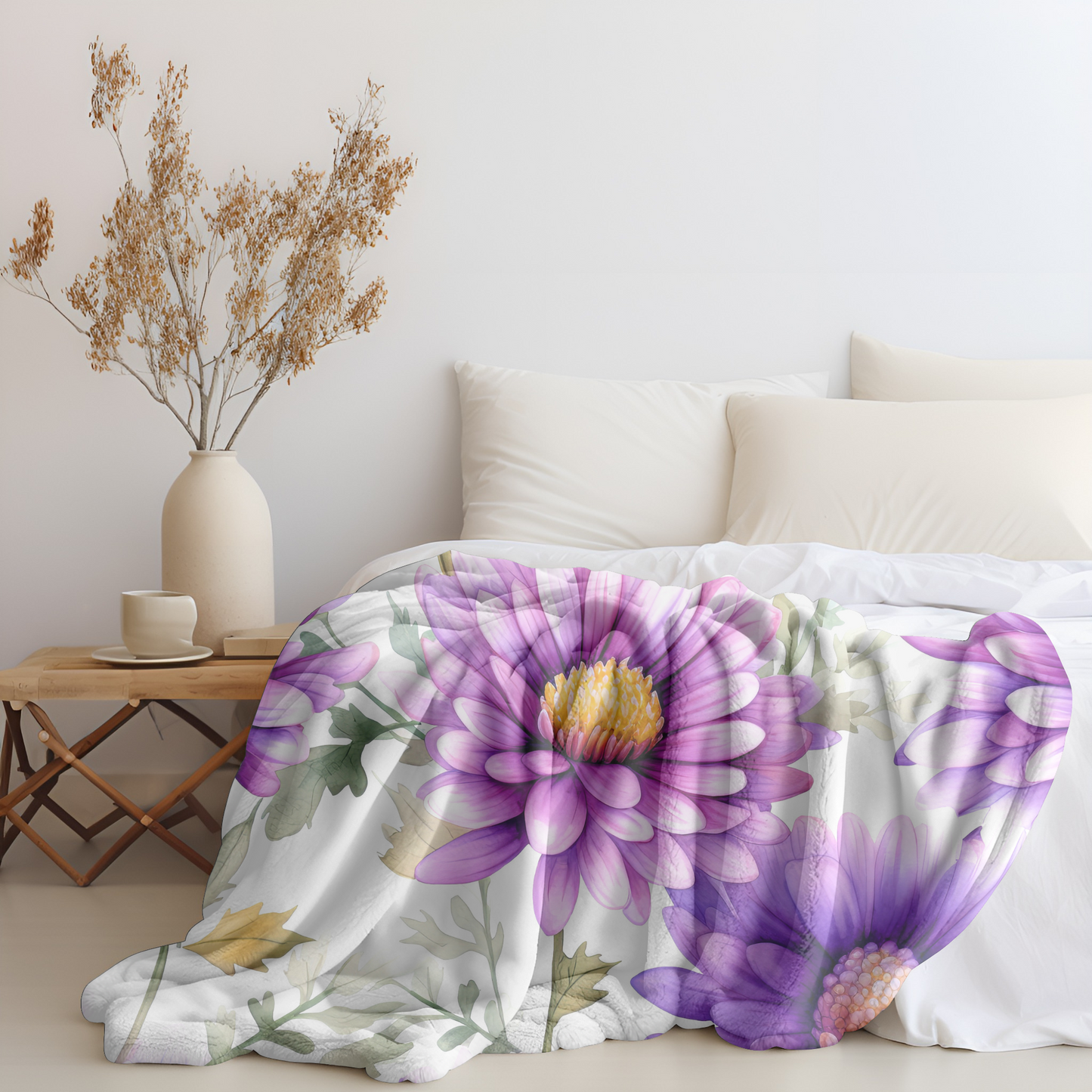 Floral Velveteen Blanket- Purple Daisy