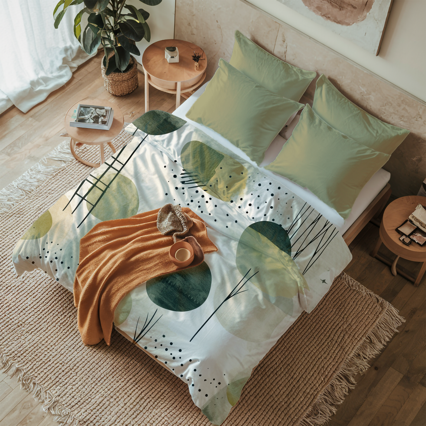 Japandi Duvet Cover- Green