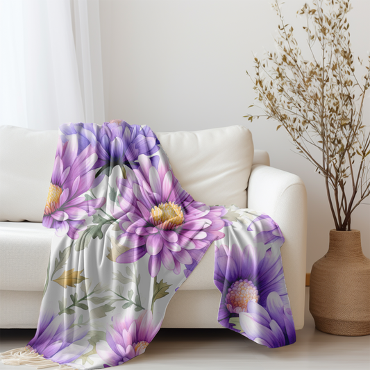 Floral Velveteen Blanket- Purple Daisy