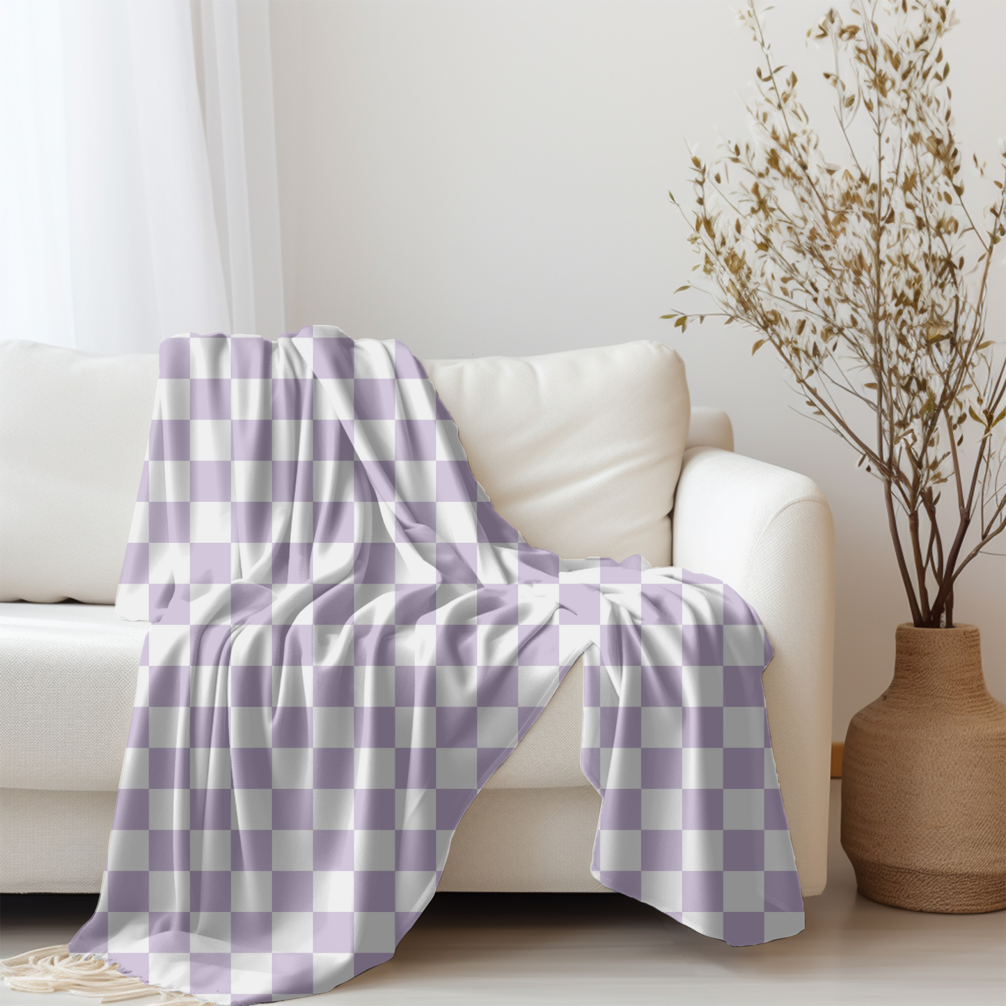 Lilac checkered Velveteen Plush Blanket