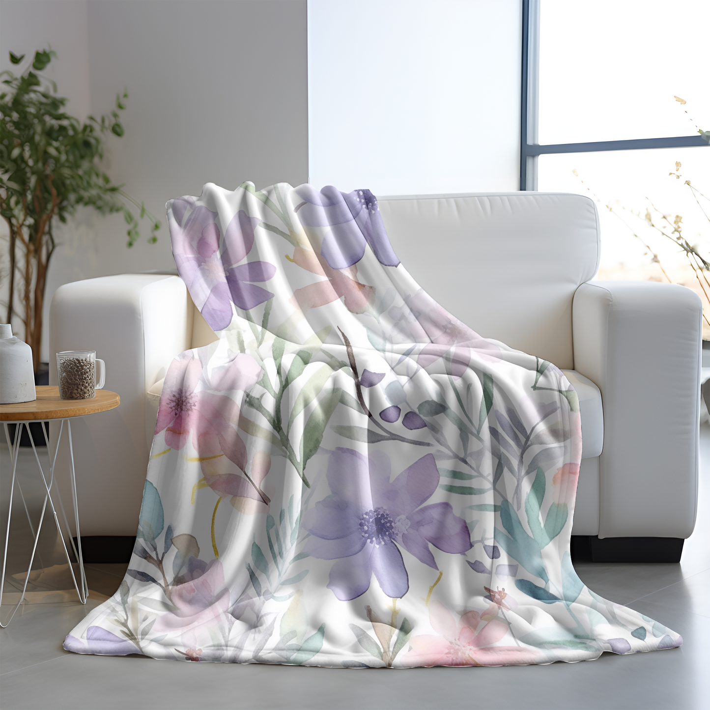 Floral velveteen plush blanket - Purple Wildflower