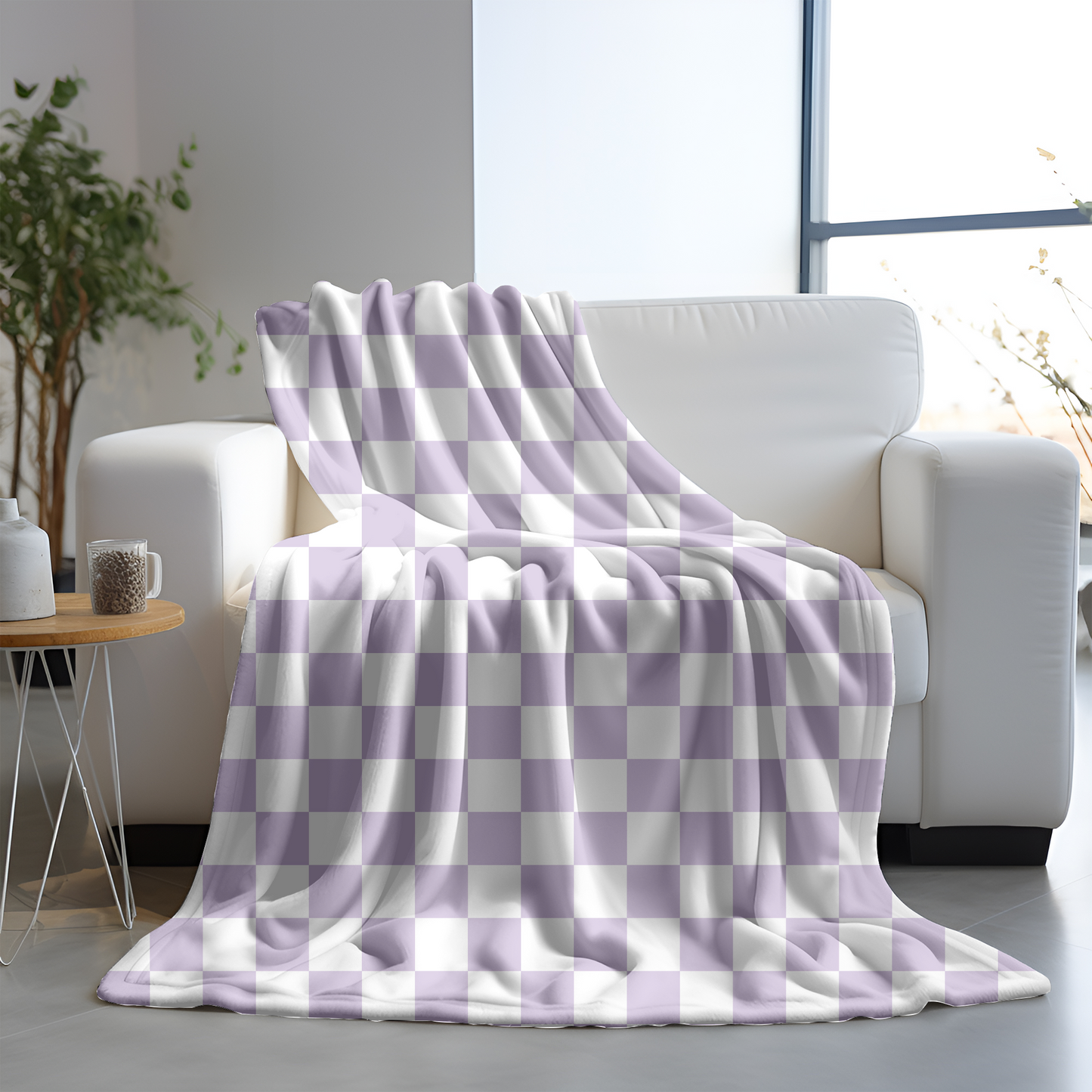 Lilac checkered Velveteen Plush Blanket