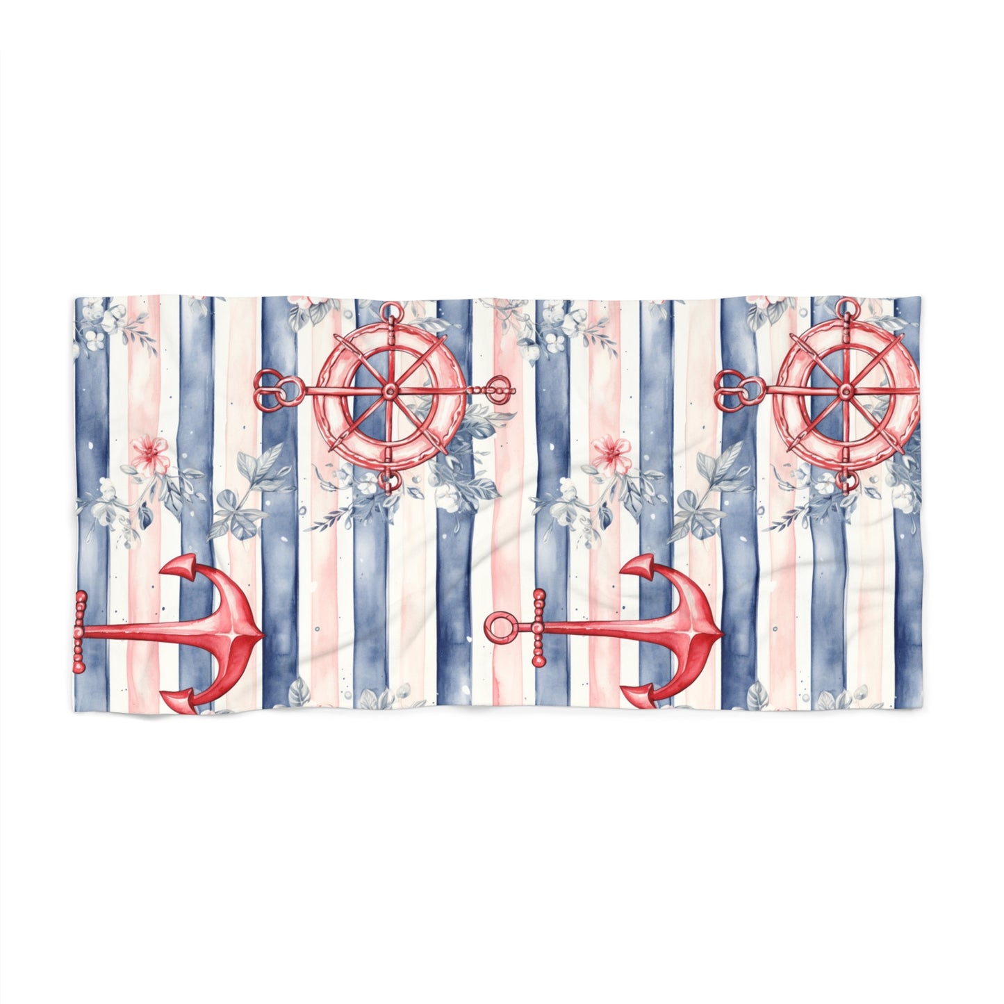 Personalized Nautical Floral Stripes Beach Towel