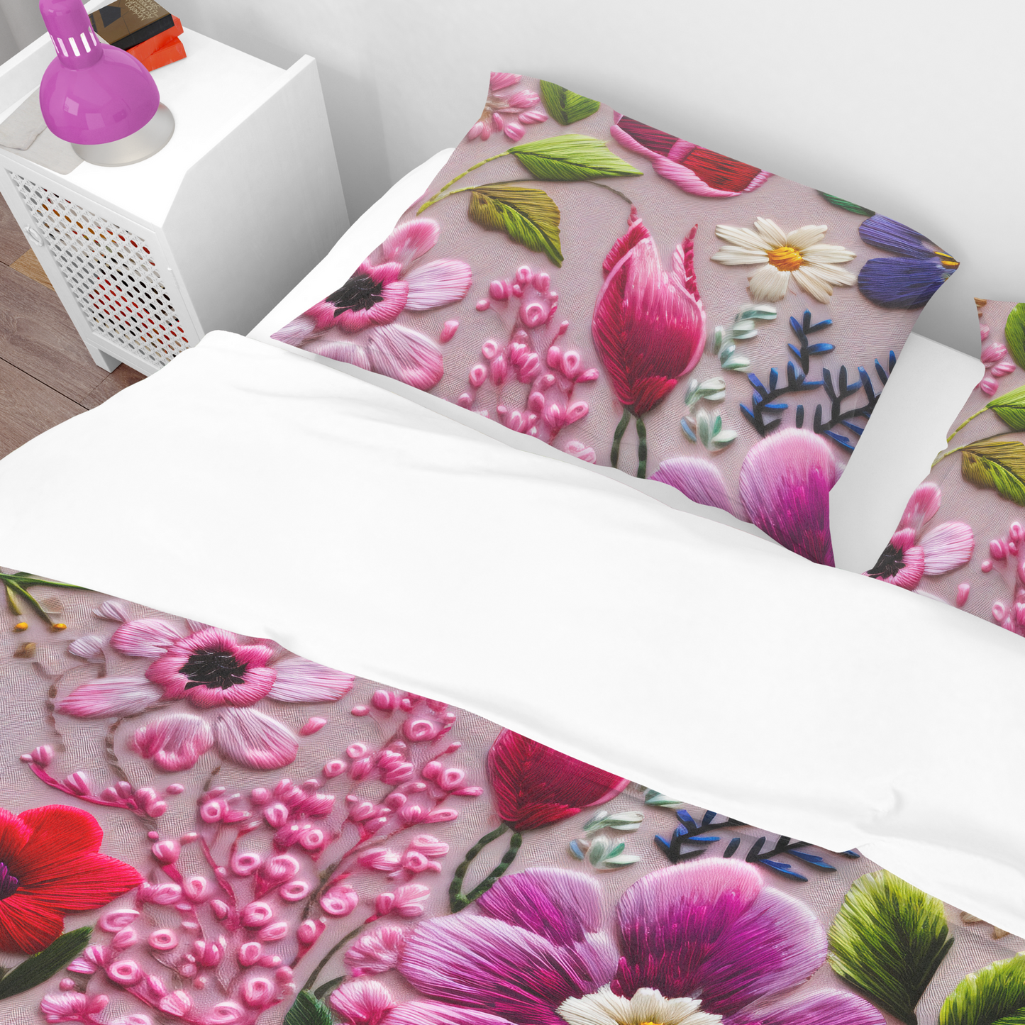 Premium Embroidery Flowers Printed Duvet Cover Collection for King, Queen, Double, Full, Twin, and Twin XL Beds