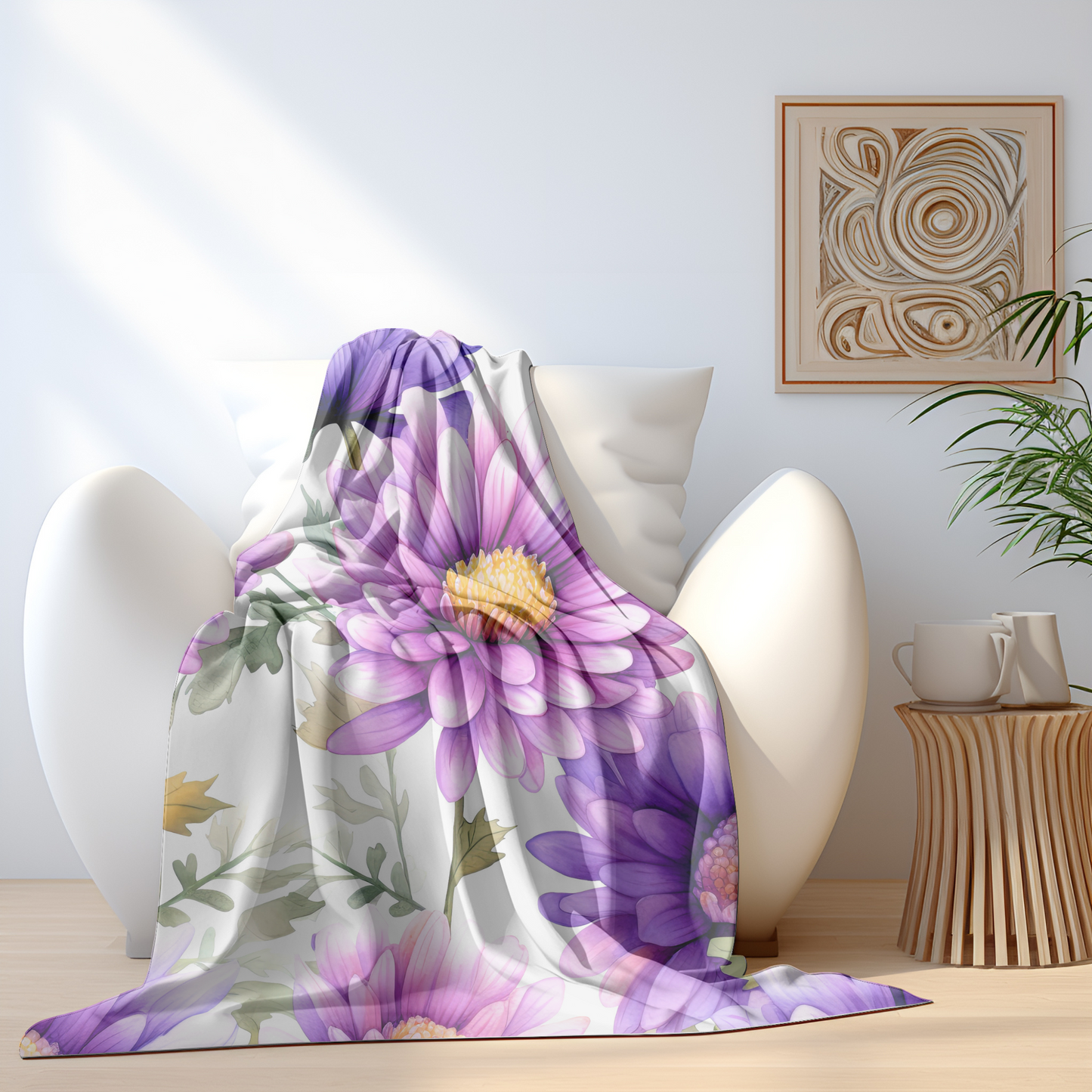 Floral Velveteen Blanket- Purple Daisy