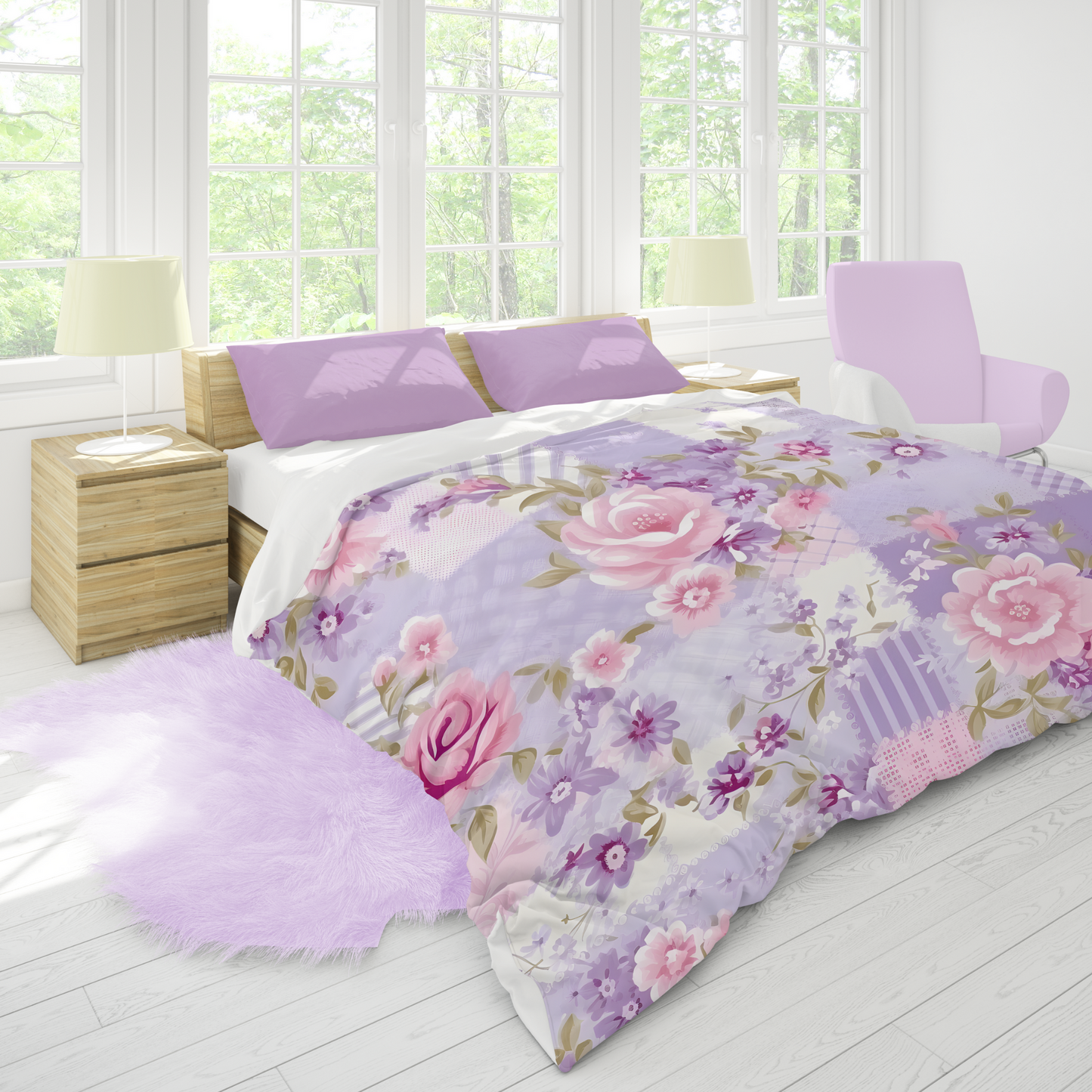 Premium Purple Floral Duvet Cover Collection for King, Queen, Double, Full, Twin, and Twin XL Beds