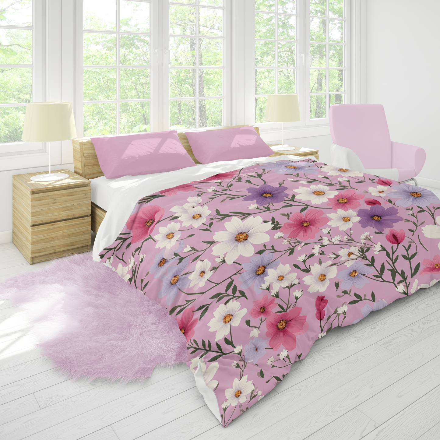 Premium Pink Ditsy Floral Duvet Cover Collection for King, Queen, Double, Full, Twin, and Twin XL Beds