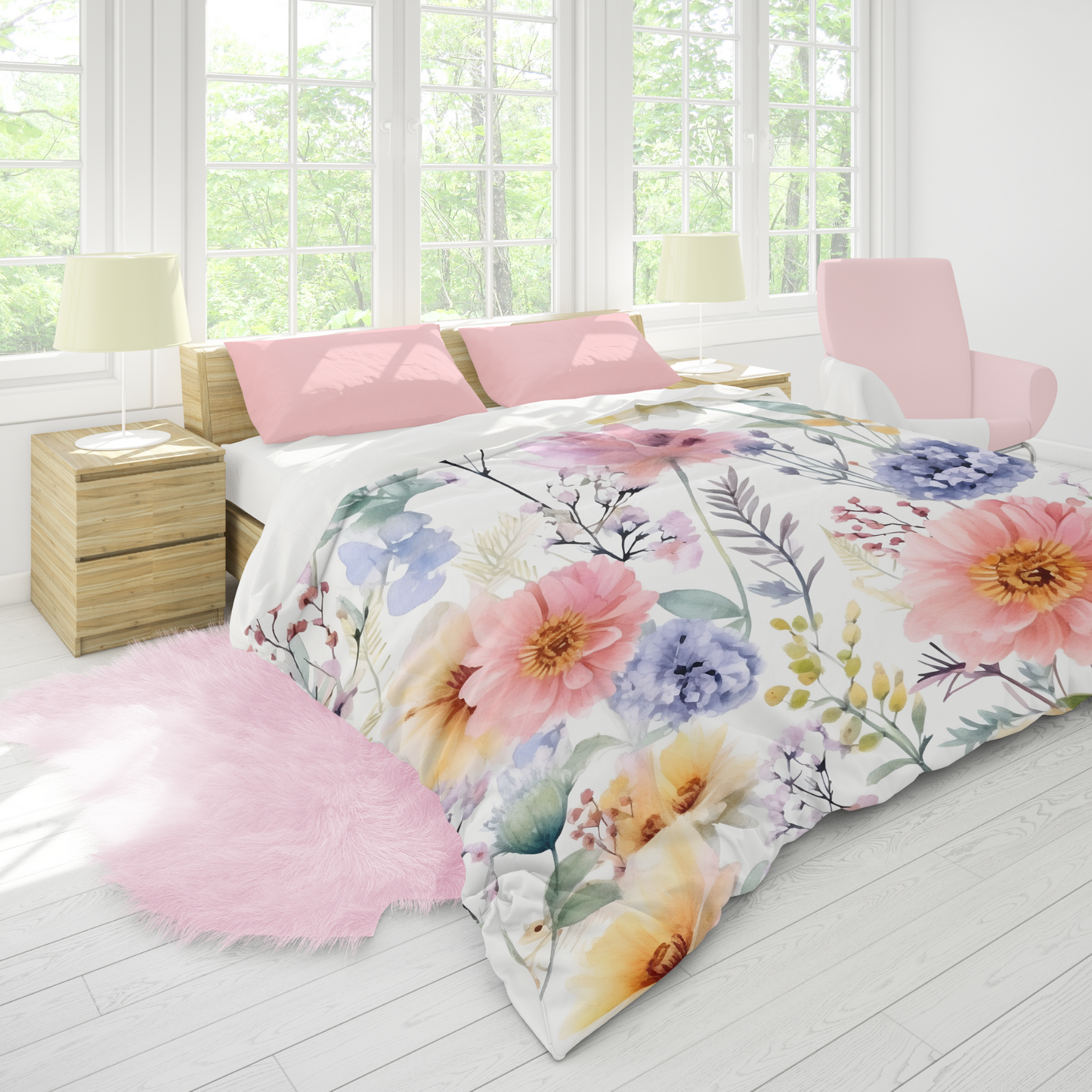 Premium Wildflower Watercolor Duvet Cover Collection for King, Queen, Double, Full, Twin, and Twin XL Beds