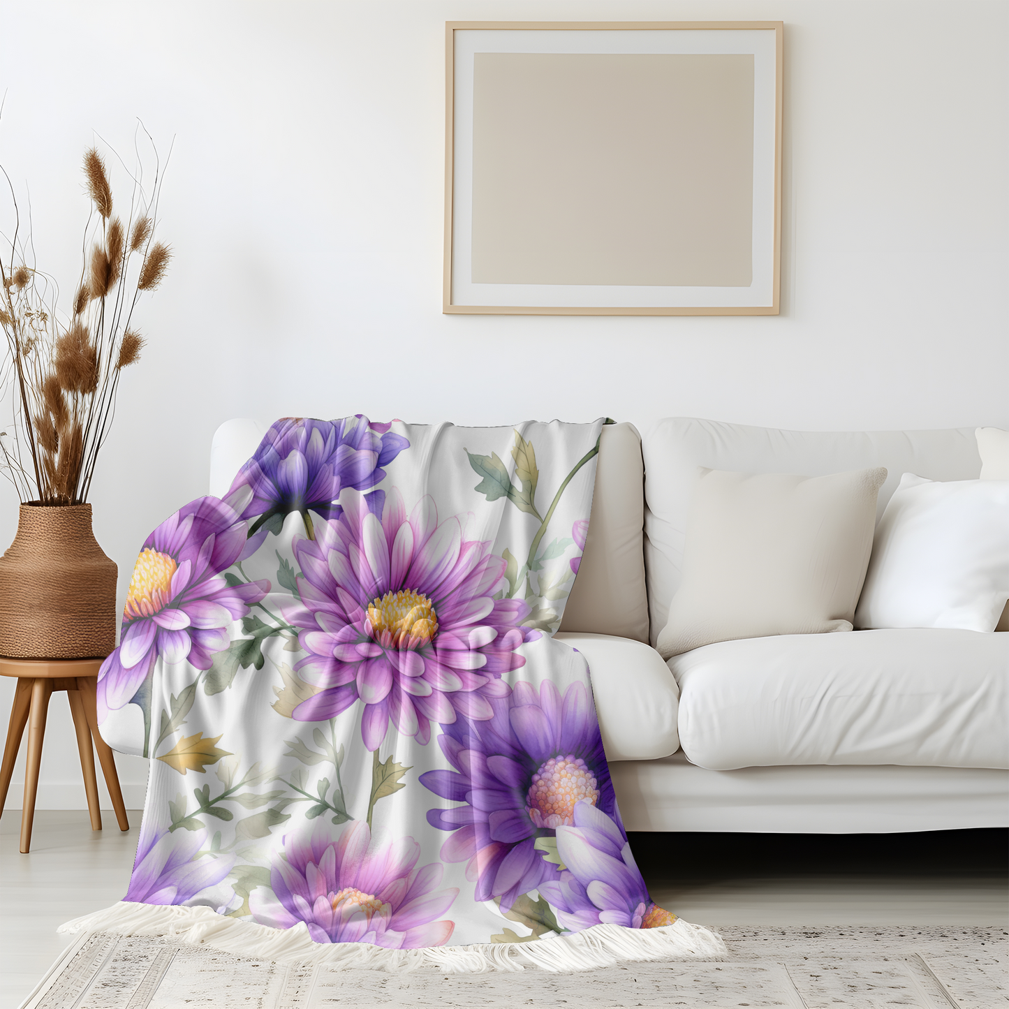 Floral Velveteen Blanket- Purple Daisy