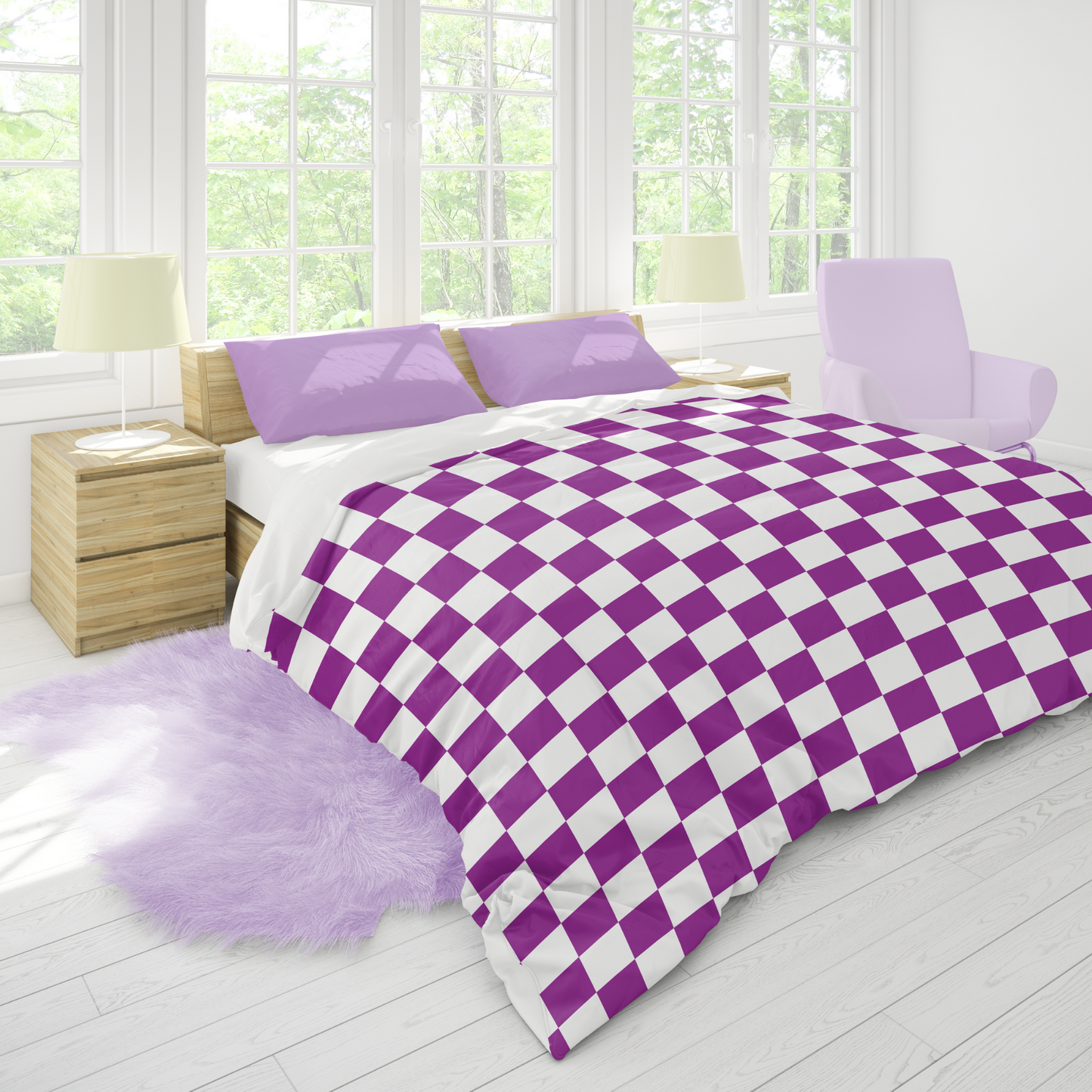 Premium Purple Checkered Duvet Cover Collection for King, Queen, Double, Full, Twin, and Twin XL Beds