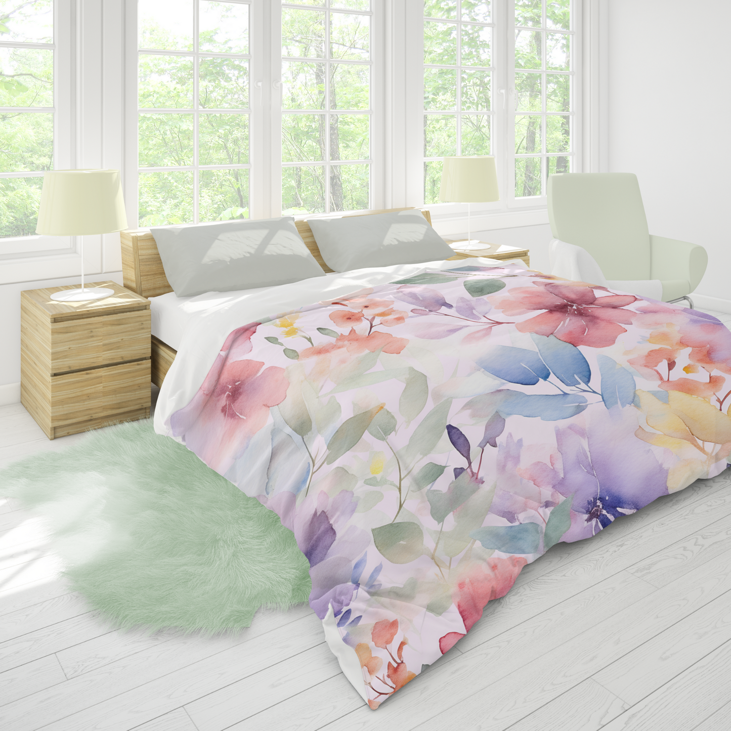 Premium Floral Watercolor Duvet Cover Collection for King, Queen, Double, Full, Twin, and Twin XL Beds