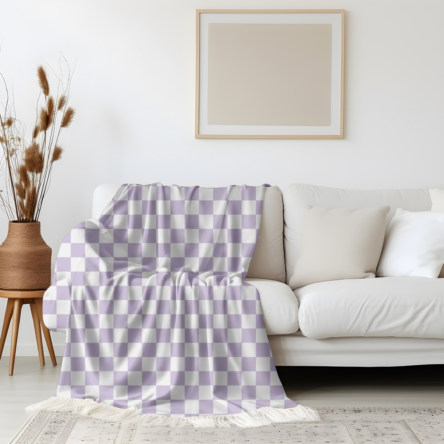 Lilac checkered Velveteen Plush Blanket