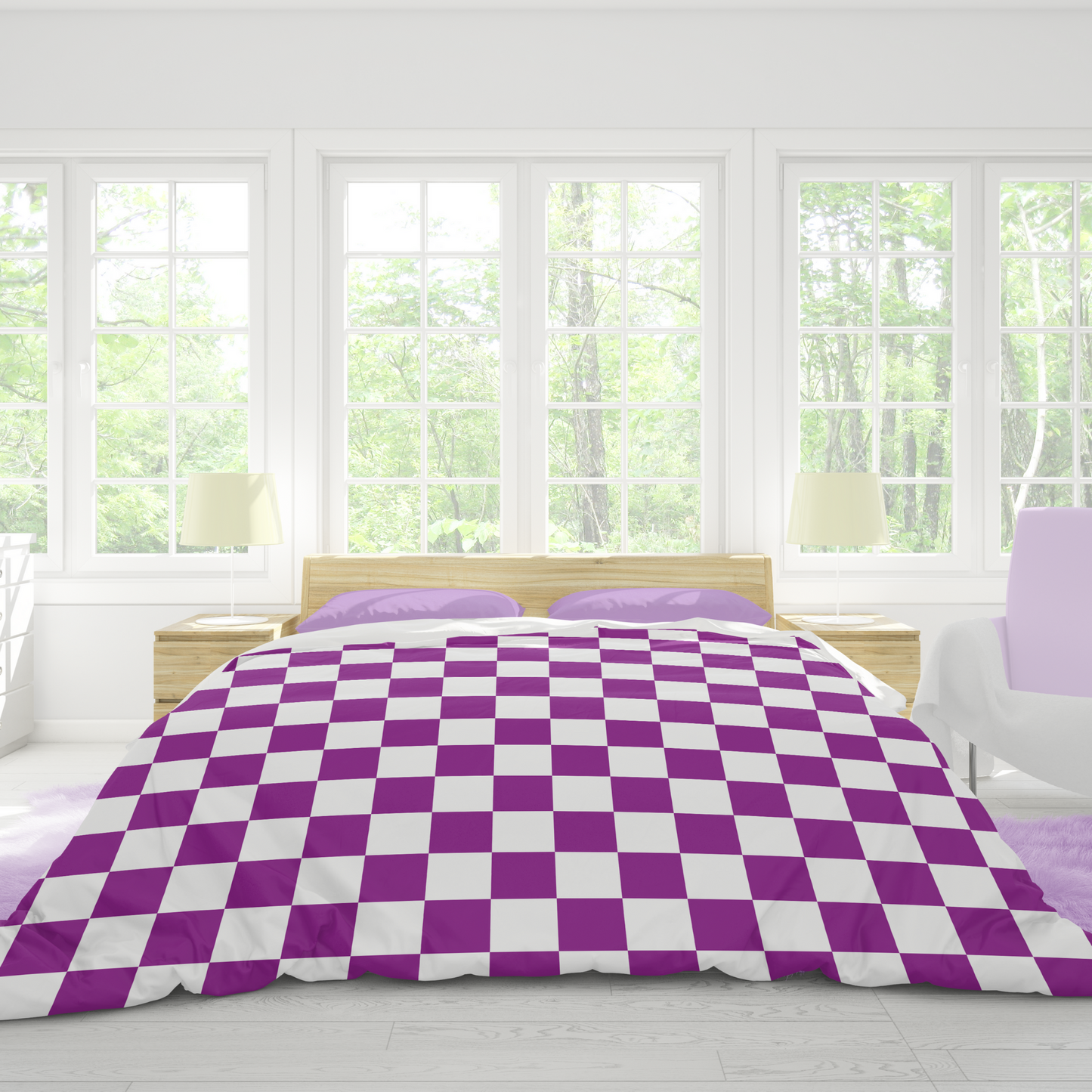 Premium Purple Checkered Duvet Cover Collection for King, Queen, Double, Full, Twin, and Twin XL Beds