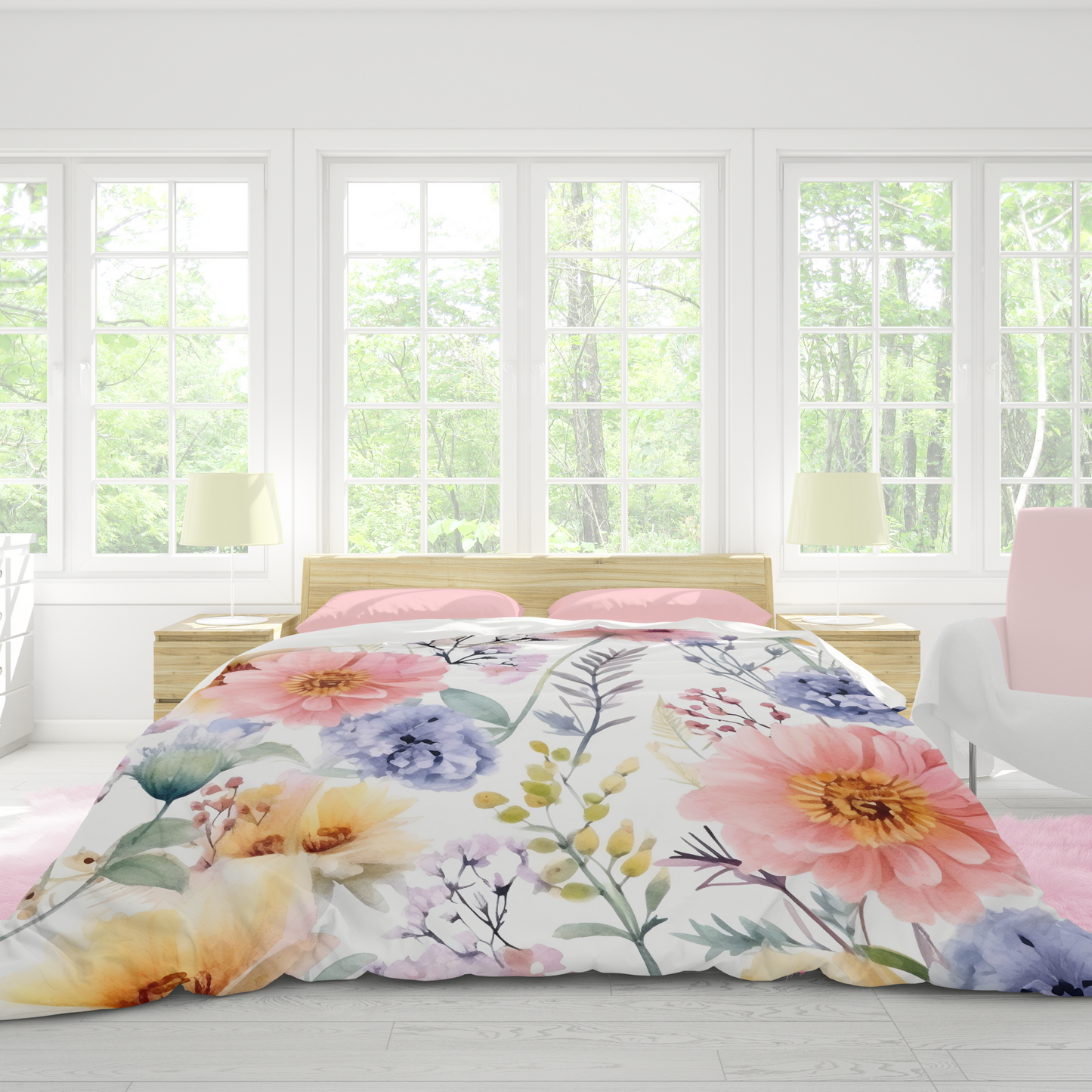 Premium Wildflower Watercolor Duvet Cover Collection for King, Queen, Double, Full, Twin, and Twin XL Beds