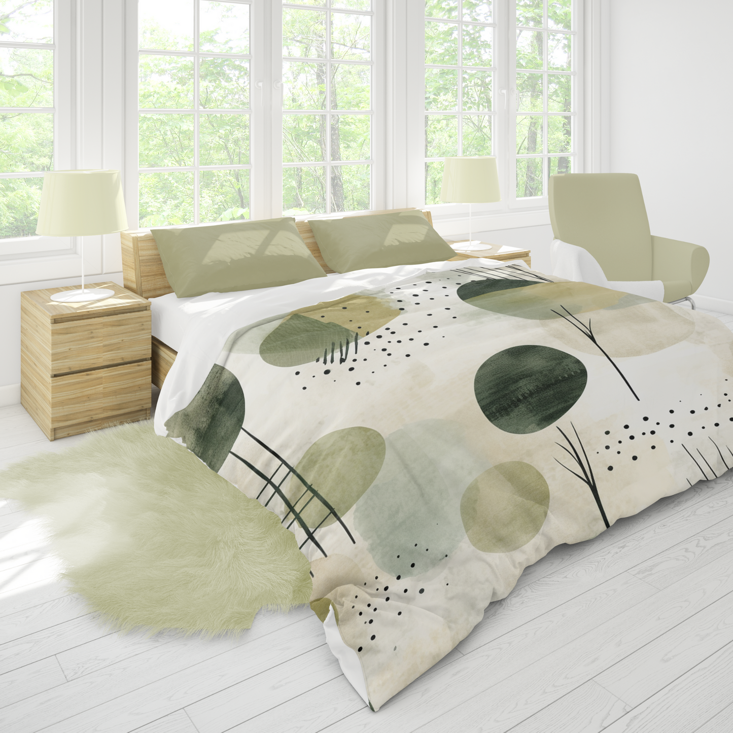 Japandi Duvet Cover- Green