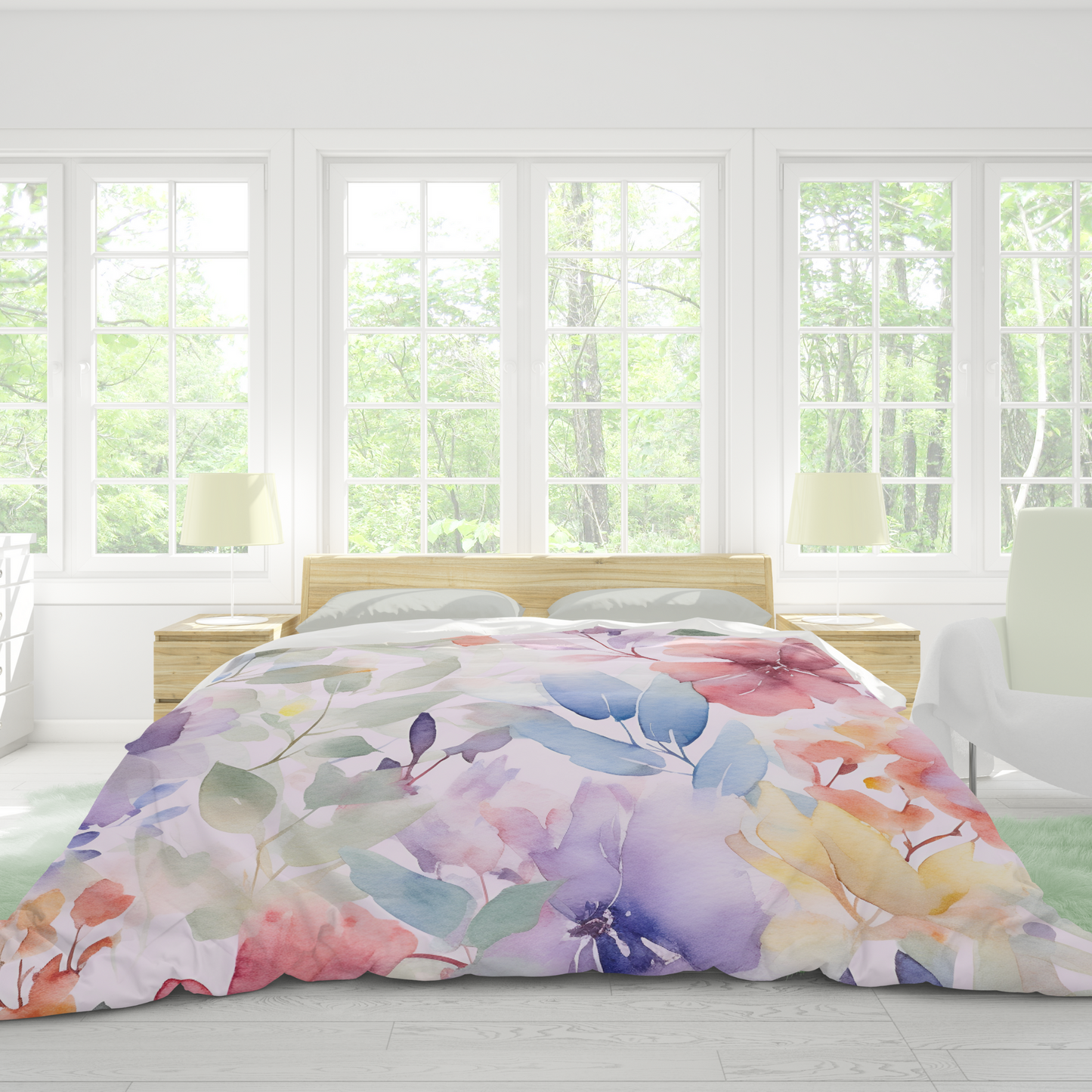 Premium Floral Watercolor Duvet Cover Collection for King, Queen, Double, Full, Twin, and Twin XL Beds