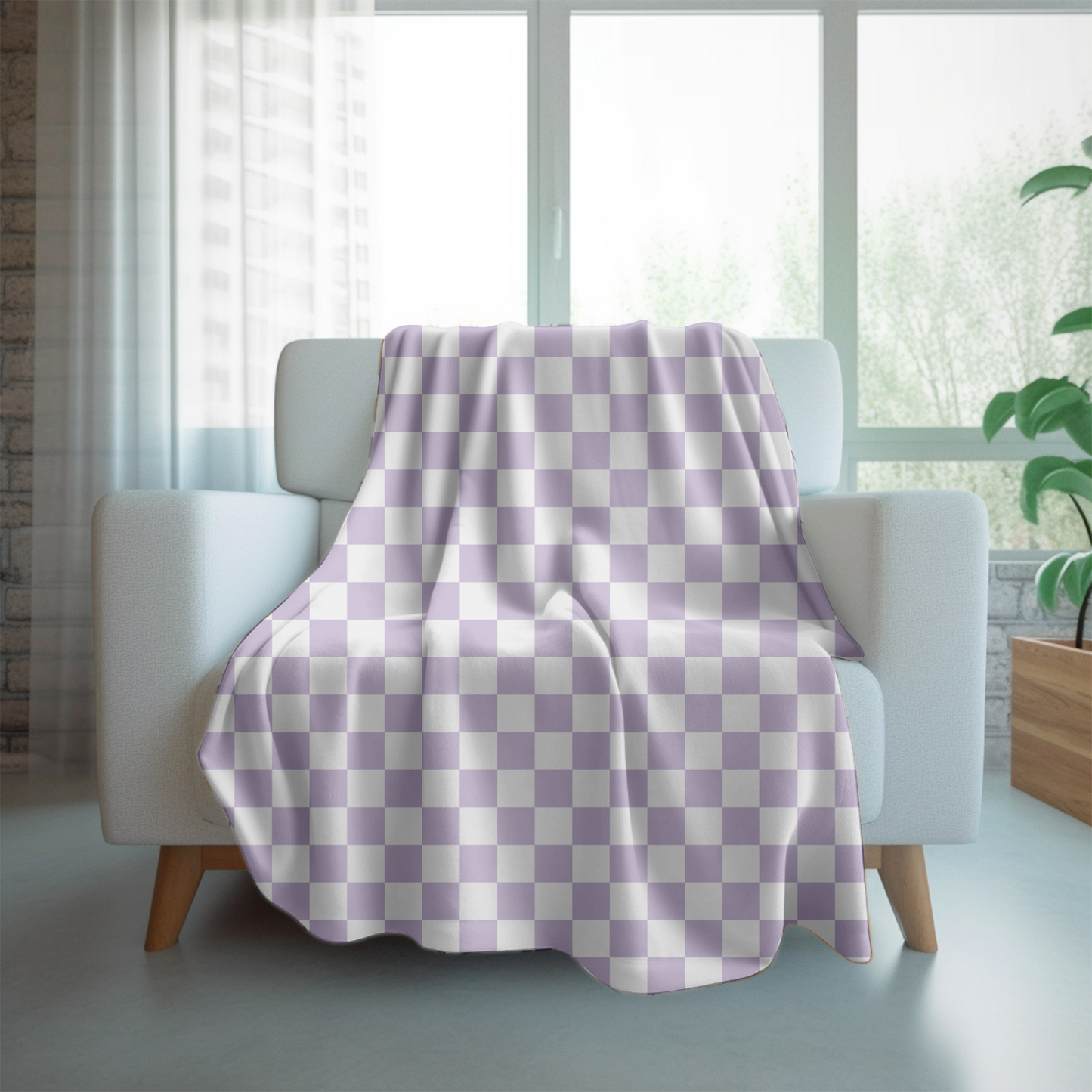 Lilac checkered Velveteen Plush Blanket