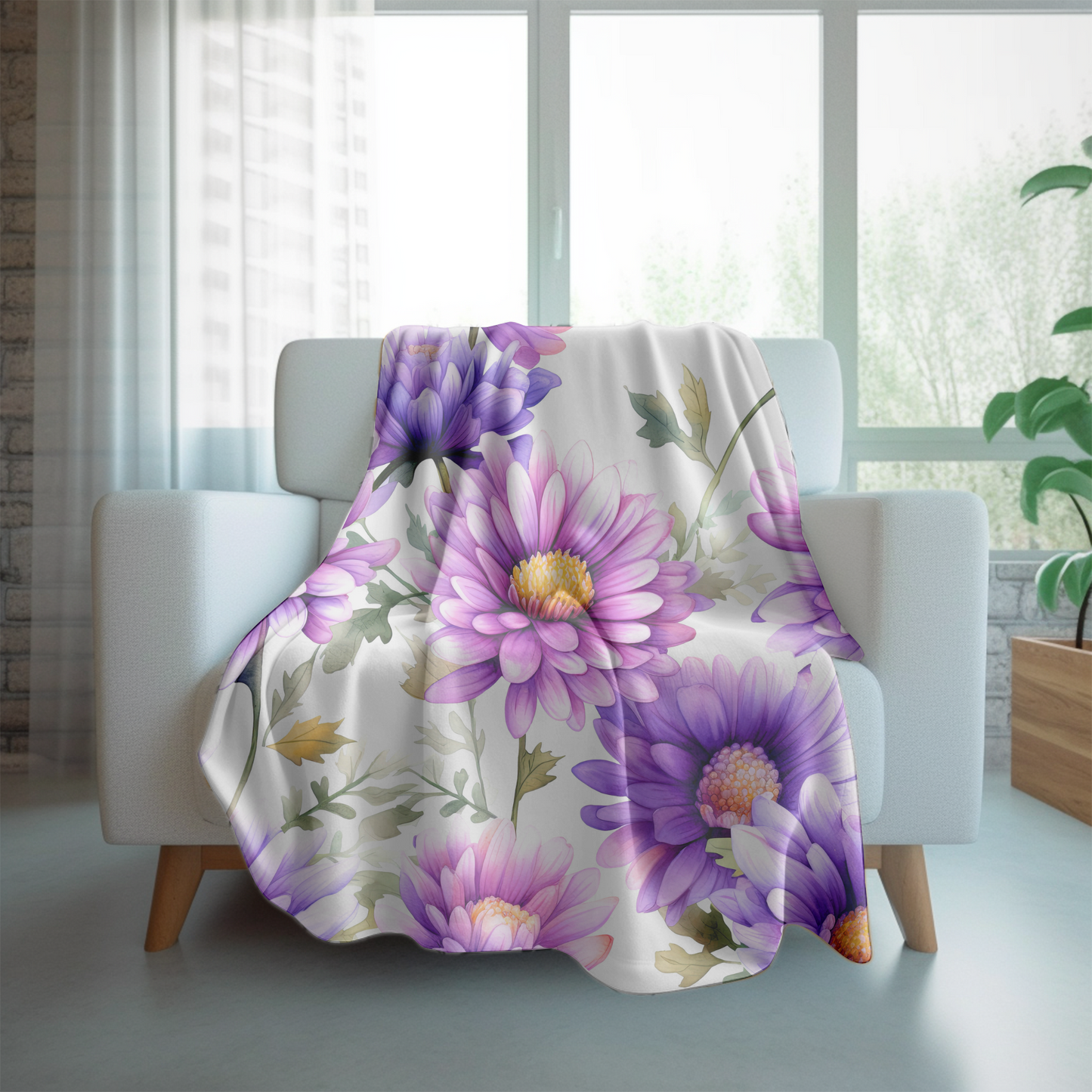 Floral Velveteen Blanket- Purple Daisy