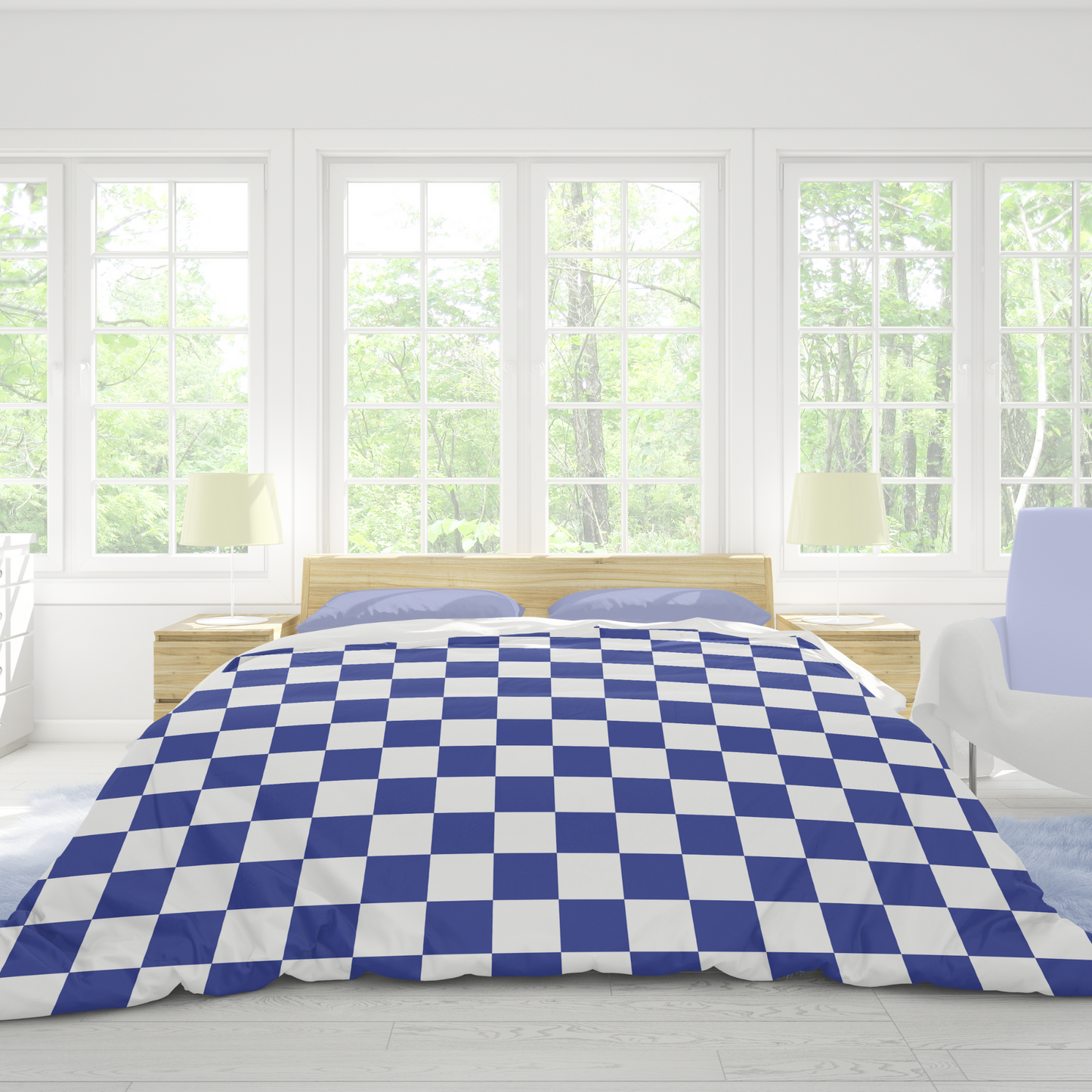 Premium Blue Checkered Duvet Cover Collection for King, Queen, Double, Full, Twin, and Twin XL Beds