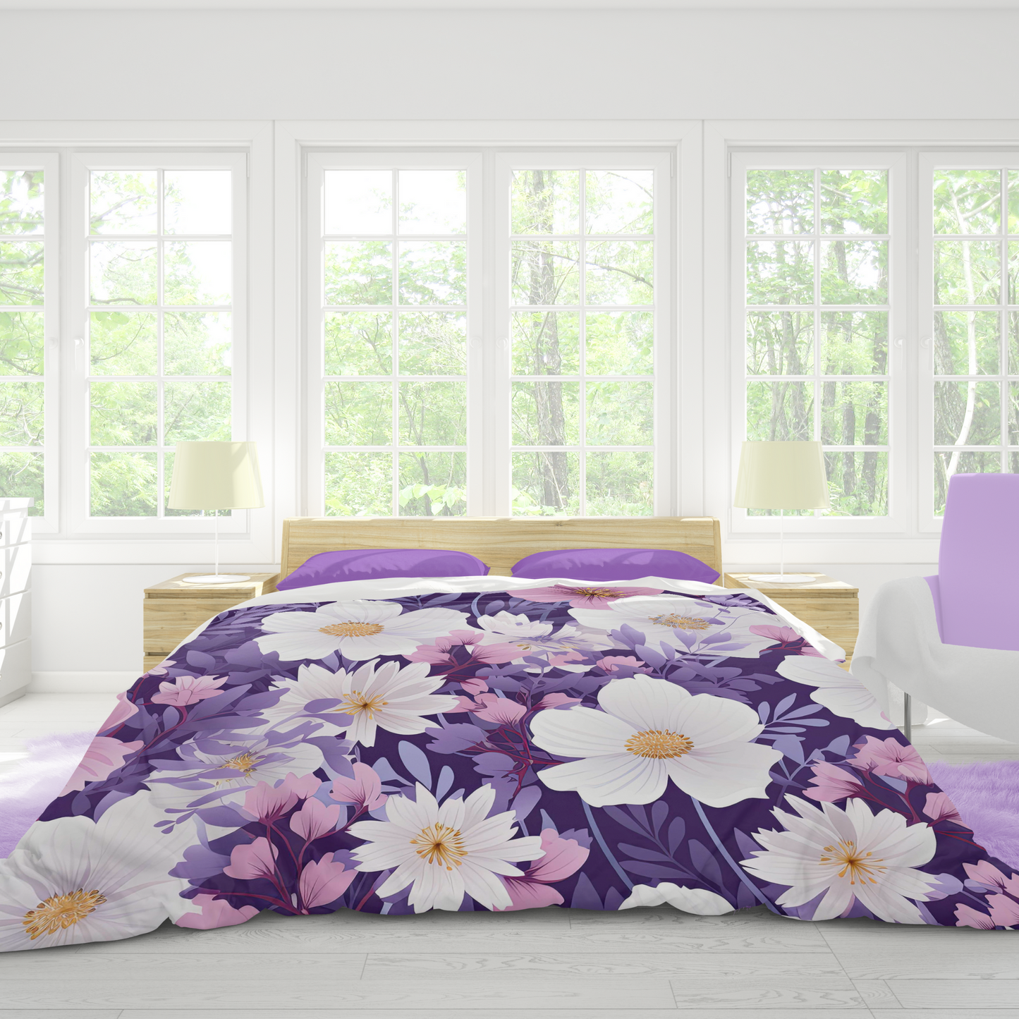 Purple Floral Duvet Cover Pink Purple Flower Bedding for teen girl bedroom decor Spring Home decor for kids bed room Purple Girls bedding