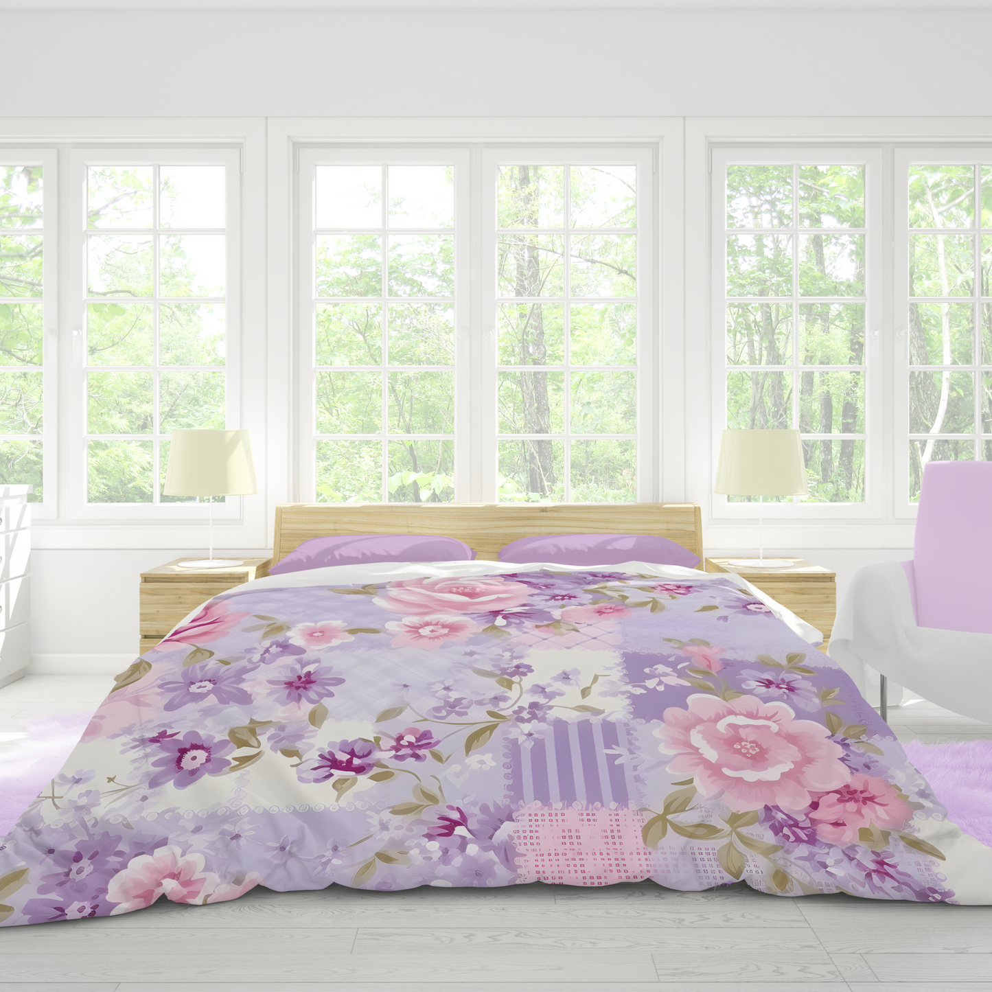 Premium Purple Floral Duvet Cover Collection for King, Queen, Double, Full, Twin, and Twin XL Beds