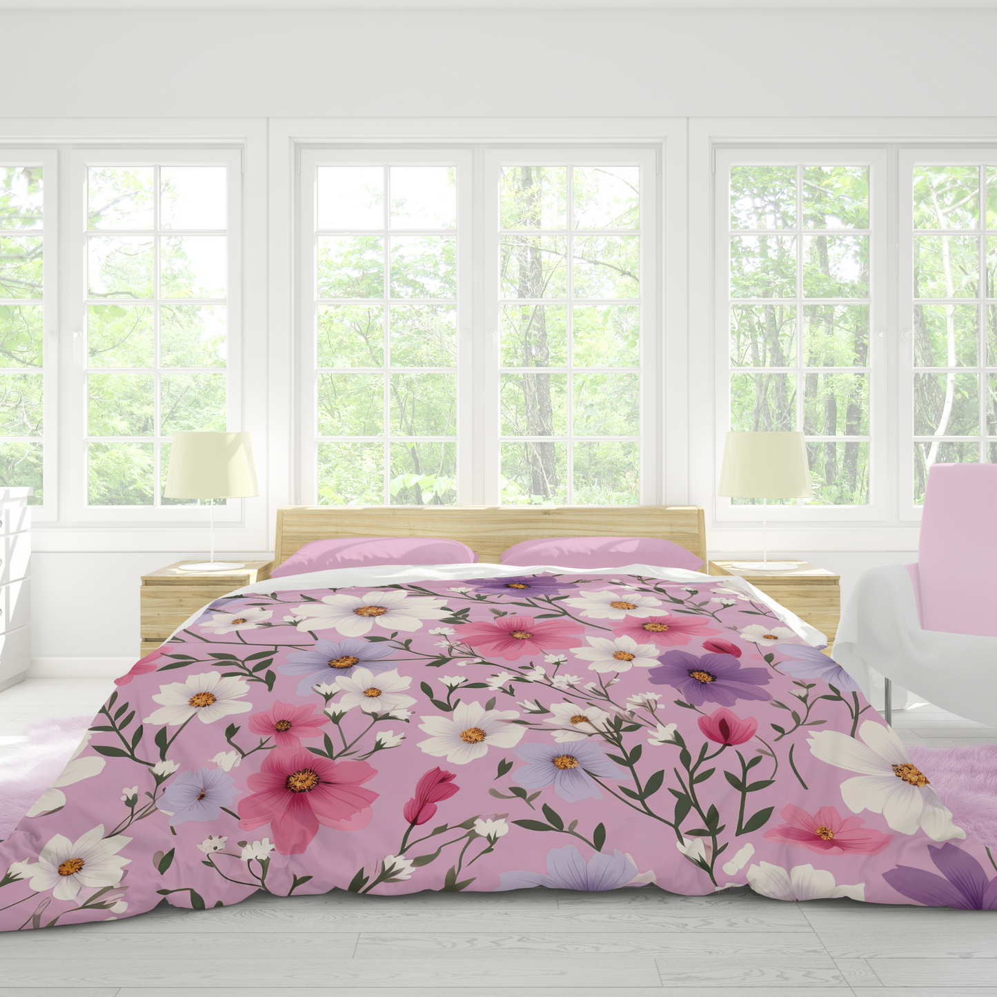 Premium Pink Ditsy Floral Duvet Cover Collection for King, Queen, Double, Full, Twin, and Twin XL Beds