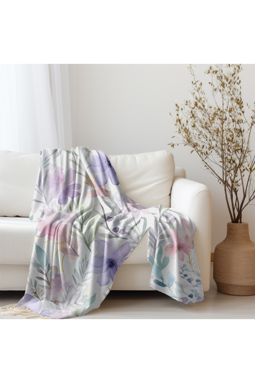 Floral velveteen plush blanket - Purple Wildflower