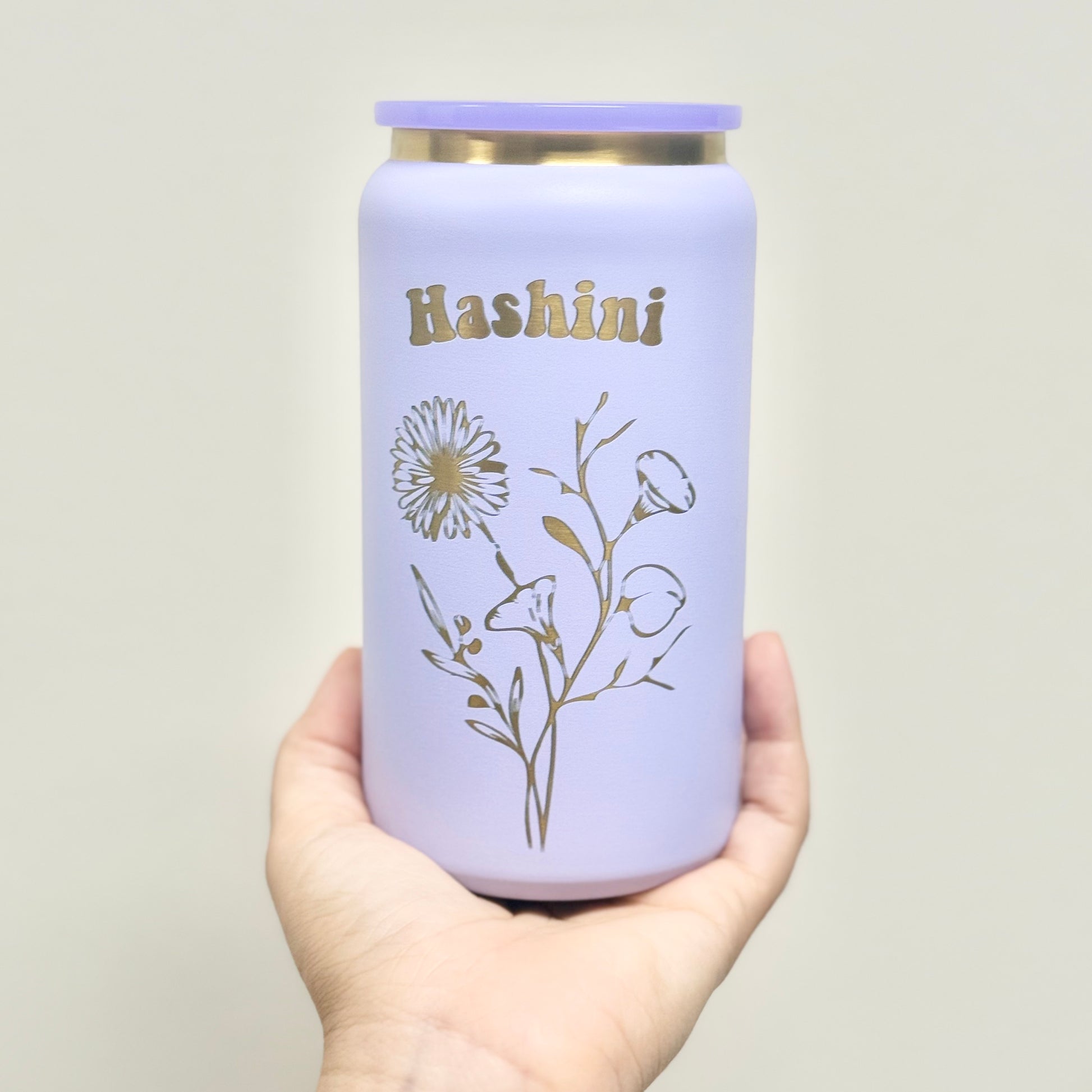 personalized birth flower stainless steel tumbler