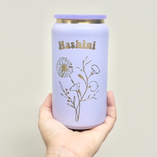 personalized birth flower stainless steel tumbler